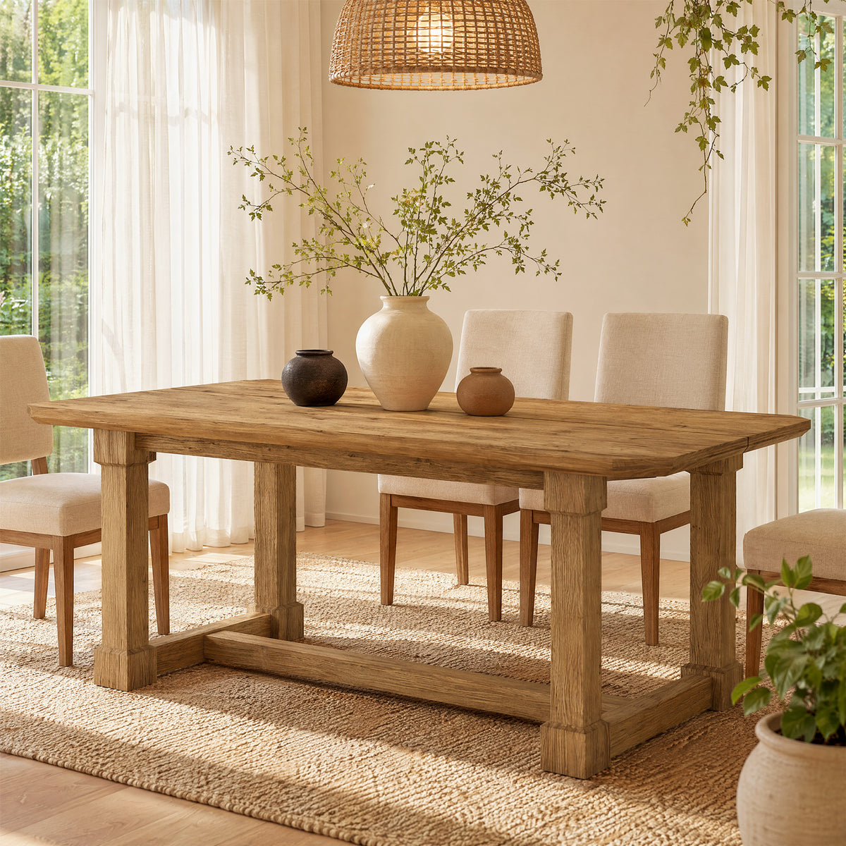 63" Solid Wood Dining Table for 4–6, Rectangular Kitchen Table with Heavy-Duty Legs