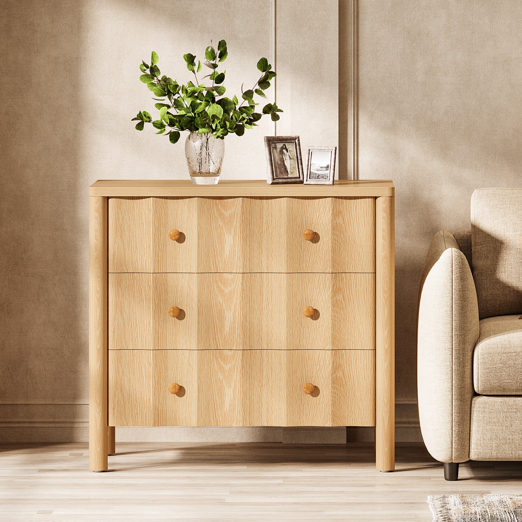 31.5" Nightstand with 3 Drawers, Oversized Bedside Table for Bedroom
