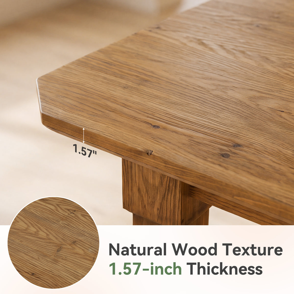 63" Solid Wood Dining Table for 4–6, Rectangular Kitchen Table with Heavy-Duty Legs