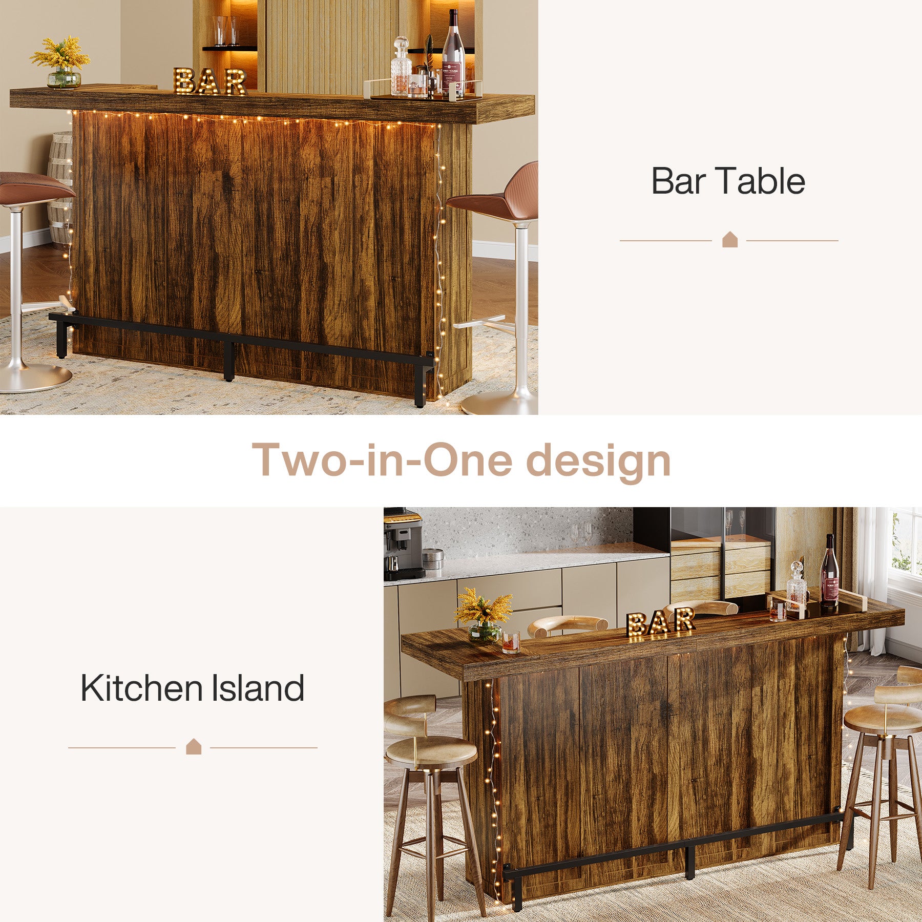 4-Tier Home Bar Unit, 70.9" Liquor Cabinet Bar Table with Wine Glass Holder