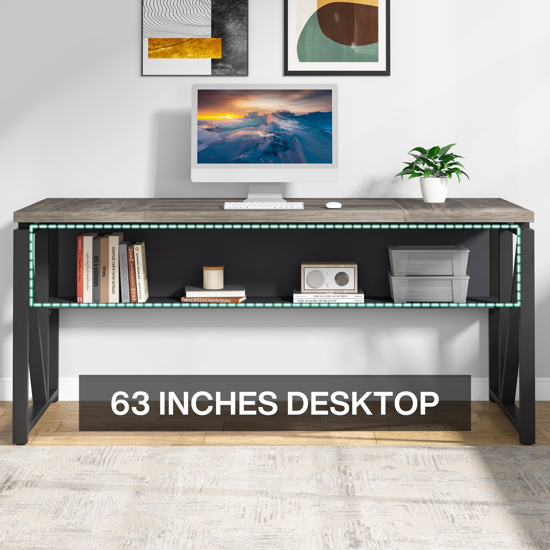 63" Computer Desk with Mobile Cabinet, L-Shaped Desk for Home Office