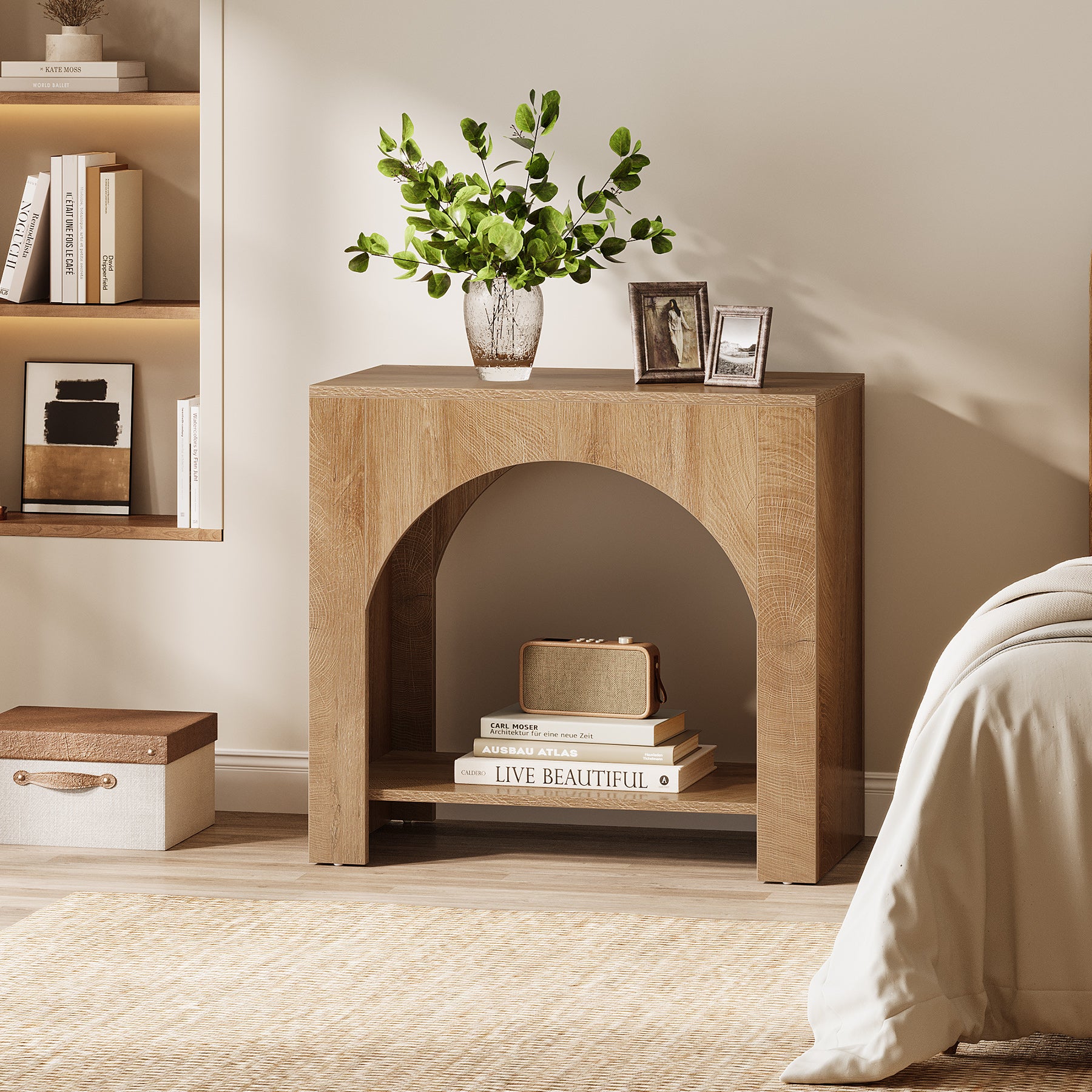 Wooden Nightstand with 2-Tier Storage, 27.56" Bedside Table for Bedroom