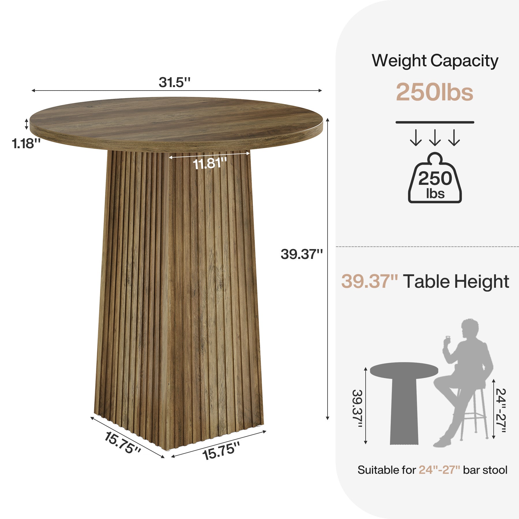 Round Bar Table, 31.5" Pub Table Dining Table for Dining Room, Kitchen