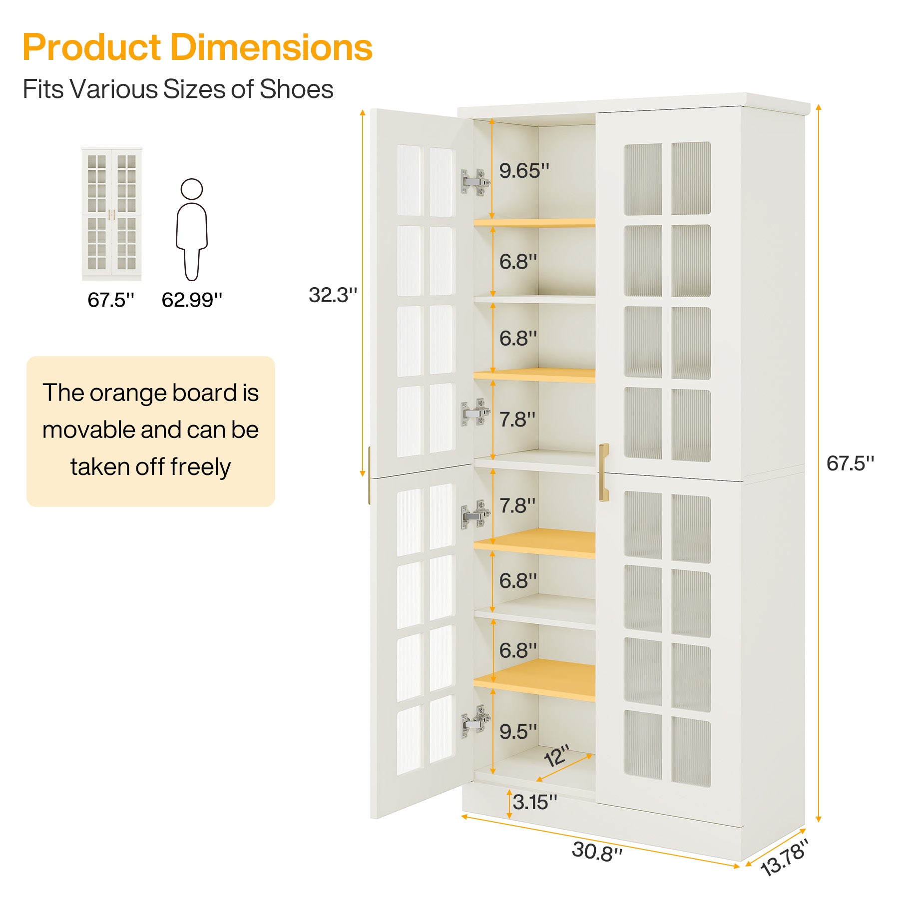 Modern Shoe Cabinet, 8-Tier Shoe Storage Racks With Adjustable Shelves