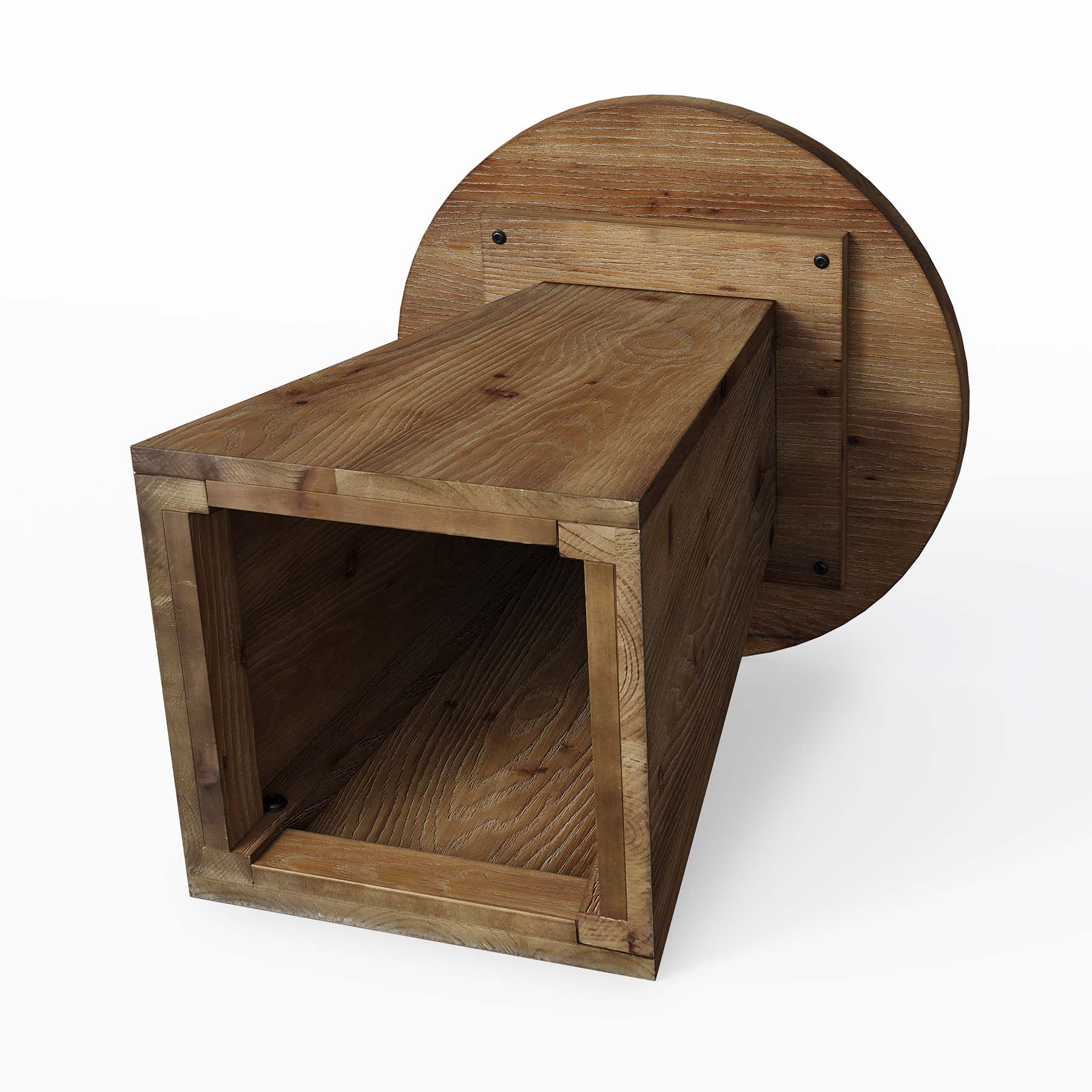 18.9" Solid Wood End Table with Trapezoid Base, Round Side Table for Living Room
