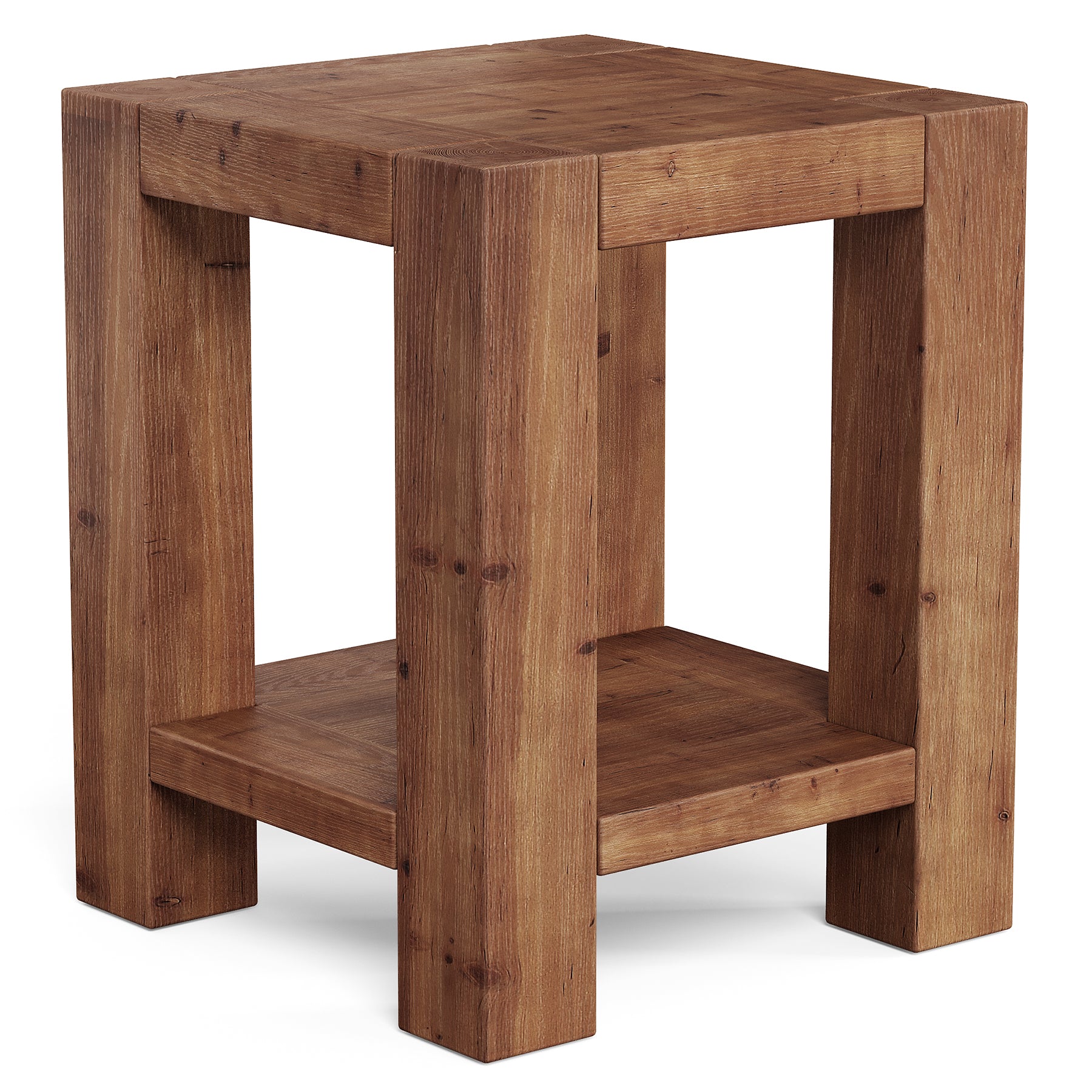 Solid Wood End Table, Farmhouse 2-Tier Side Table with Storage Shelves