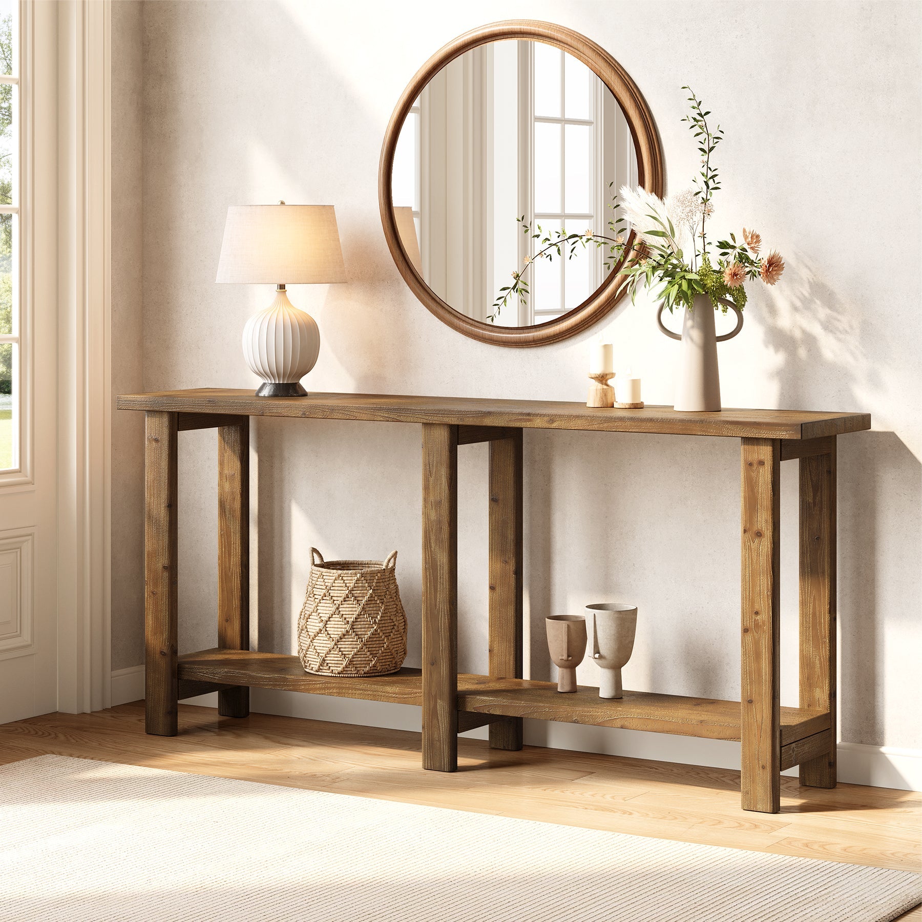 Solid Wood Console Table, 70.9" Sofa Table Behind Couch for Entryway