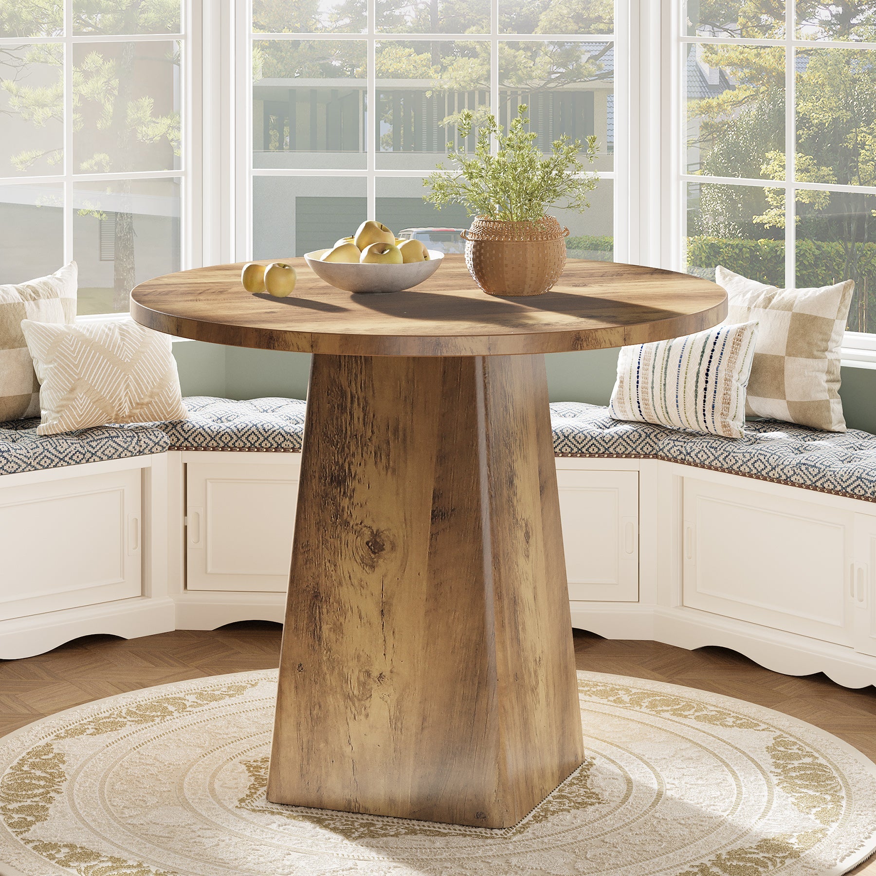 31.5" Round Dining Room, Farmhouse Kitchen Dinner Table with Square Base Tribesigns