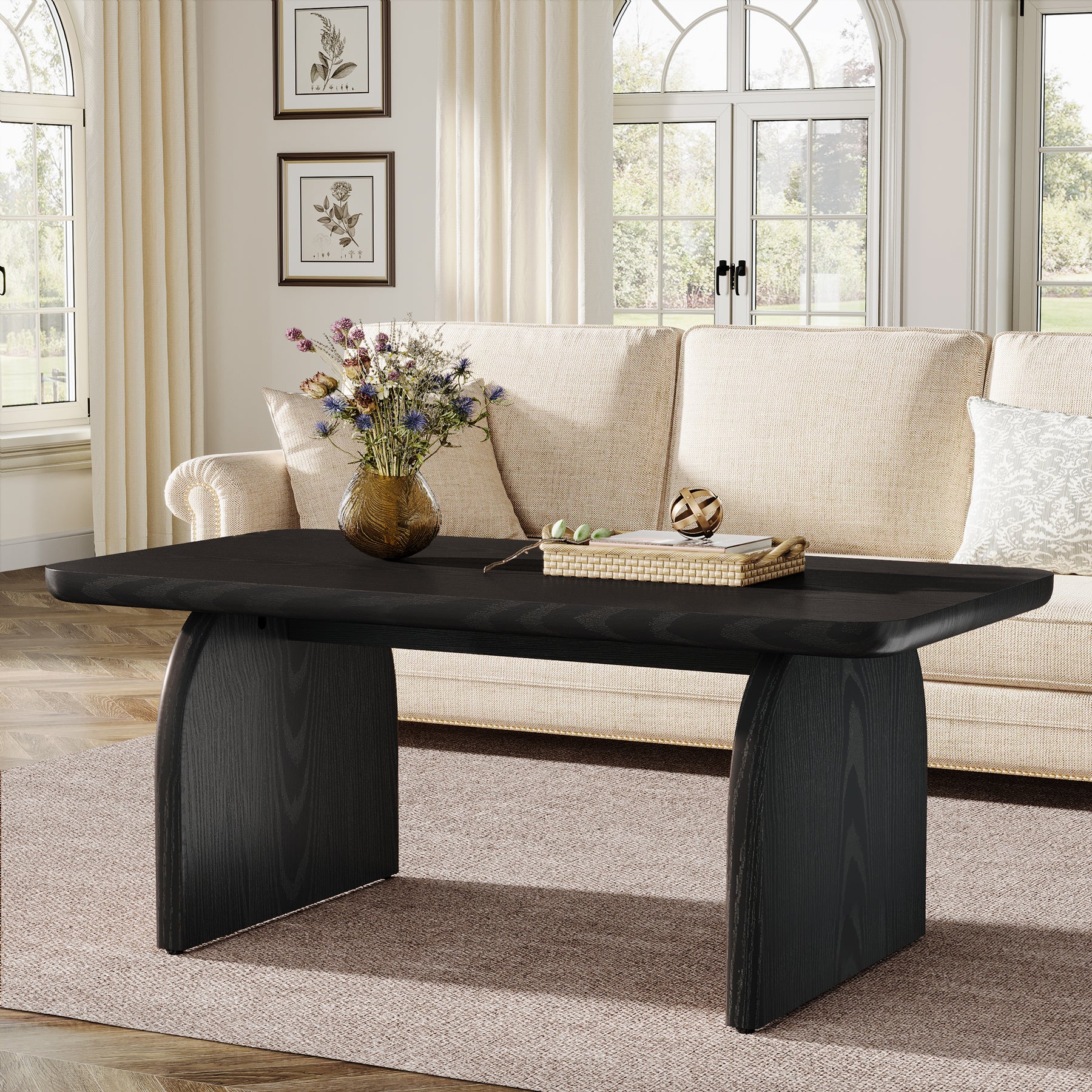 47" Coffee Table, Farmhouse Center Table Low Cocktail Tea Table