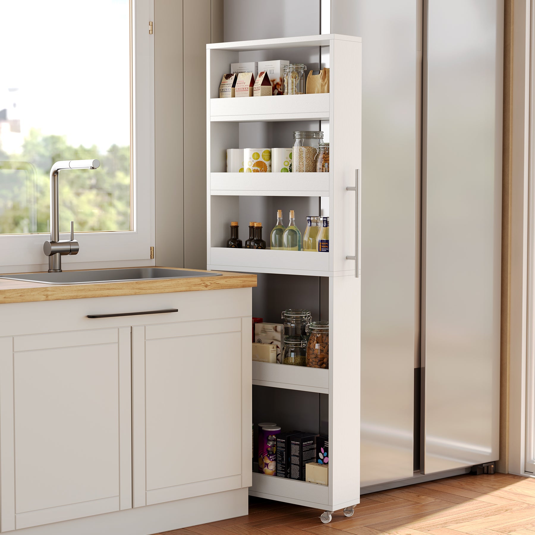 63" Slim Storage Cart on Wheels, 5-Tier Tall Narrow Mobile Shelf Organizer