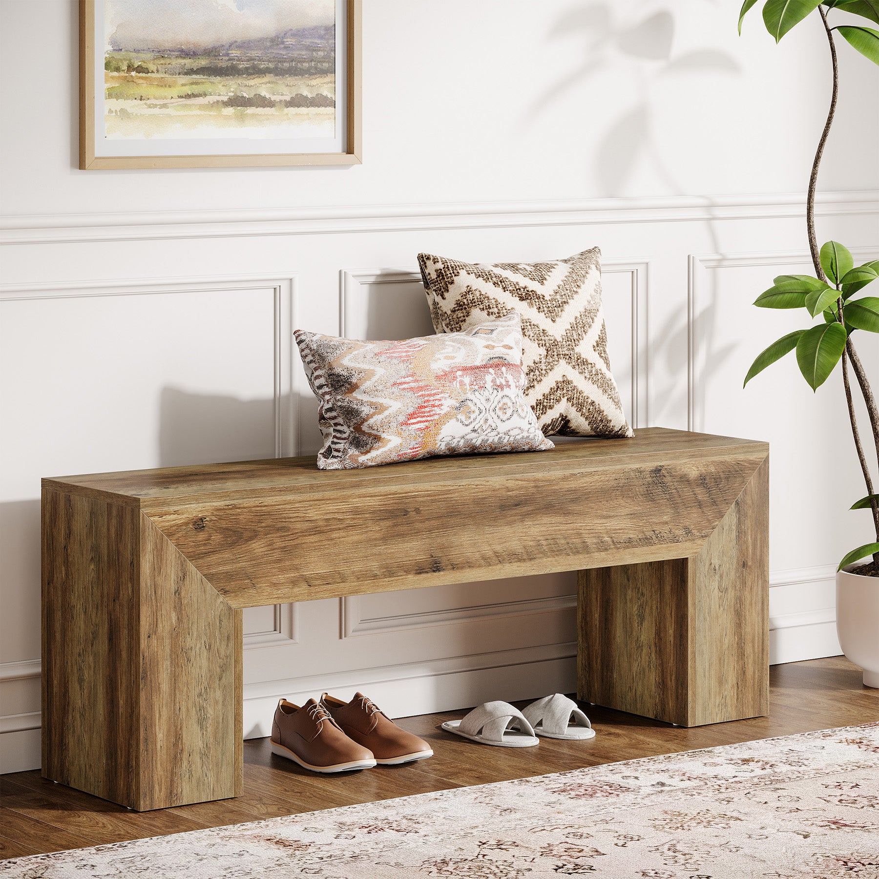47" Entryway Bench, Farmhouse Dining Bench End of Bed Bench