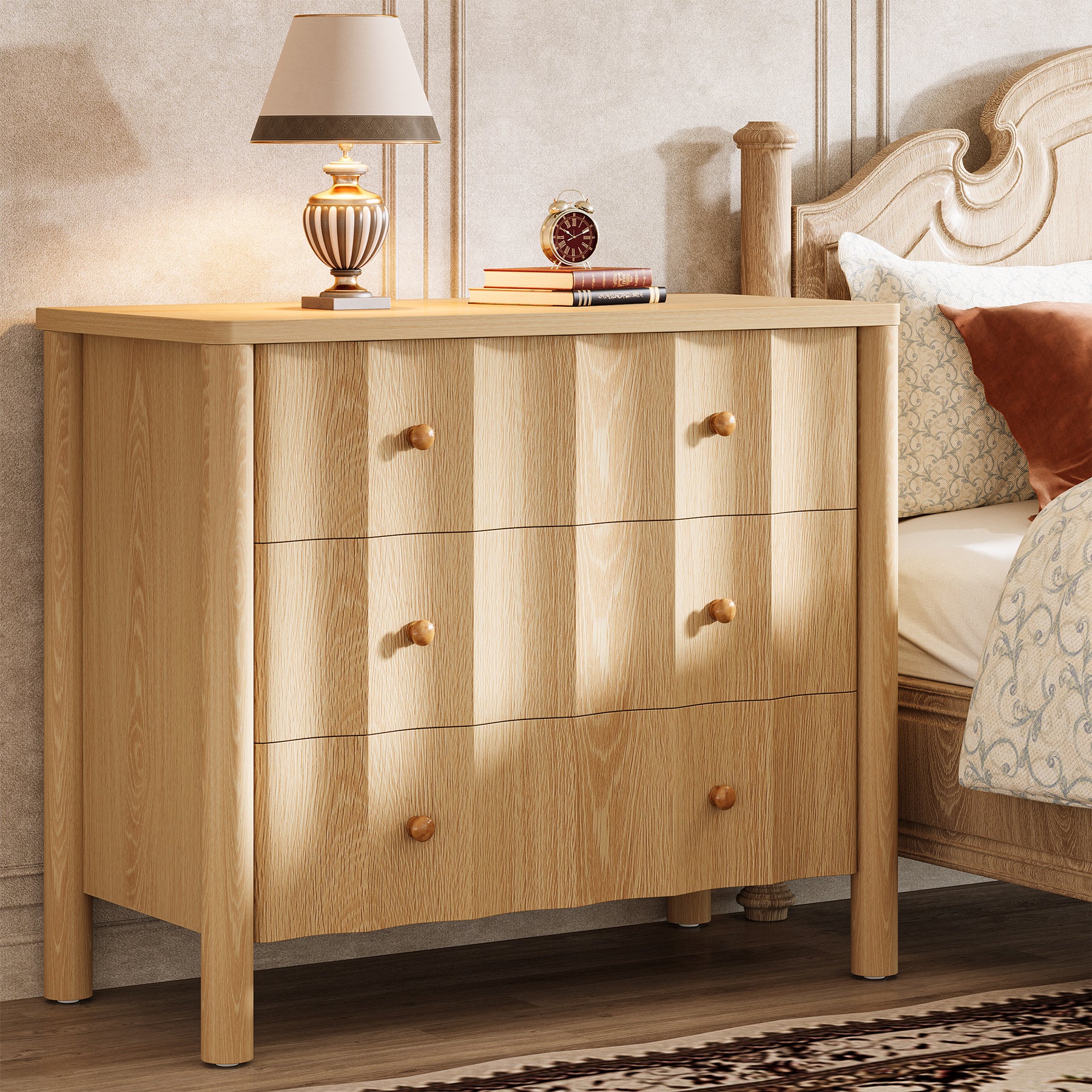 31.5" Nightstand with 3 Drawers, Oversized Bedside Table for Bedroom