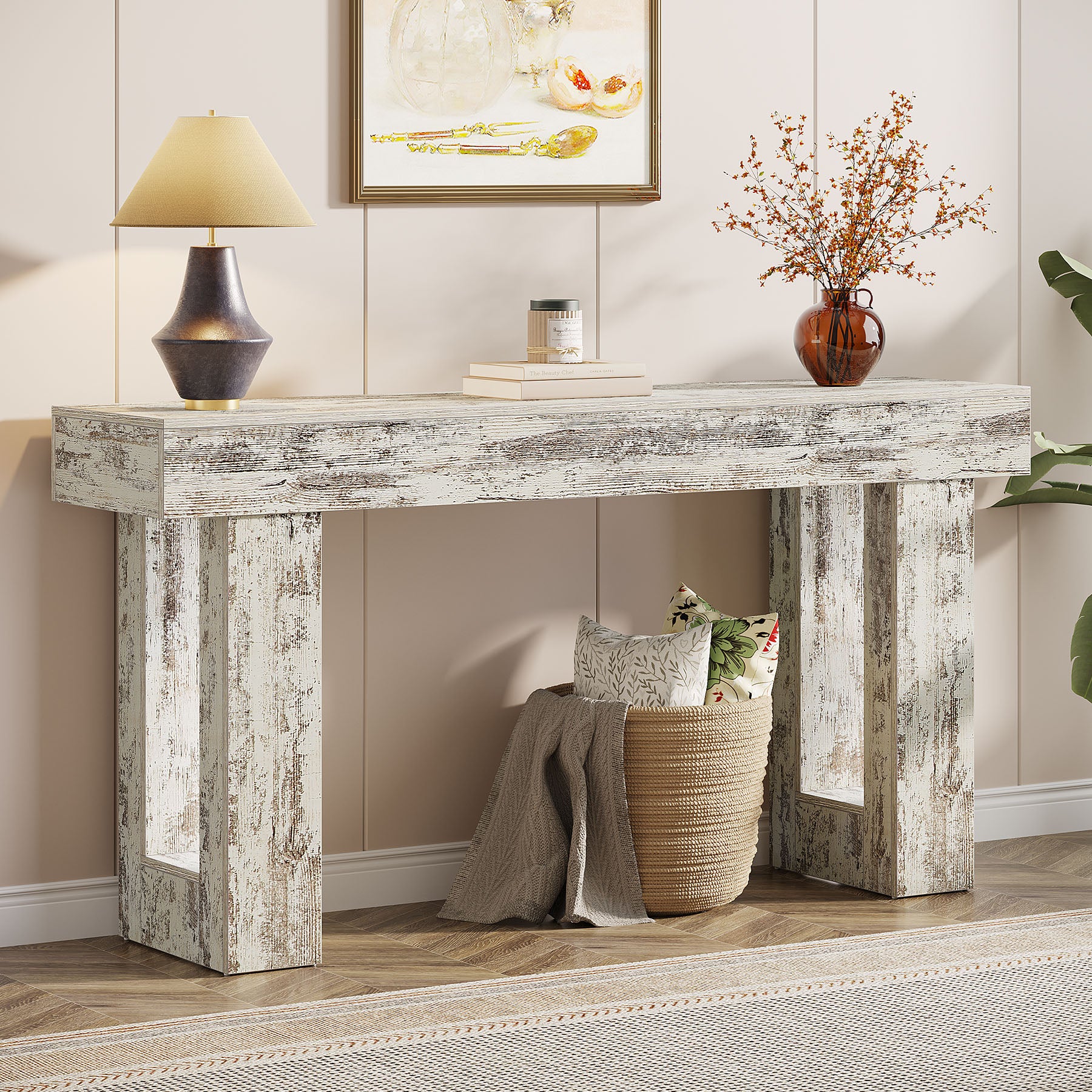 63-Inch Console Table, Farmhouse Wooden Sofa Table Entryway Table