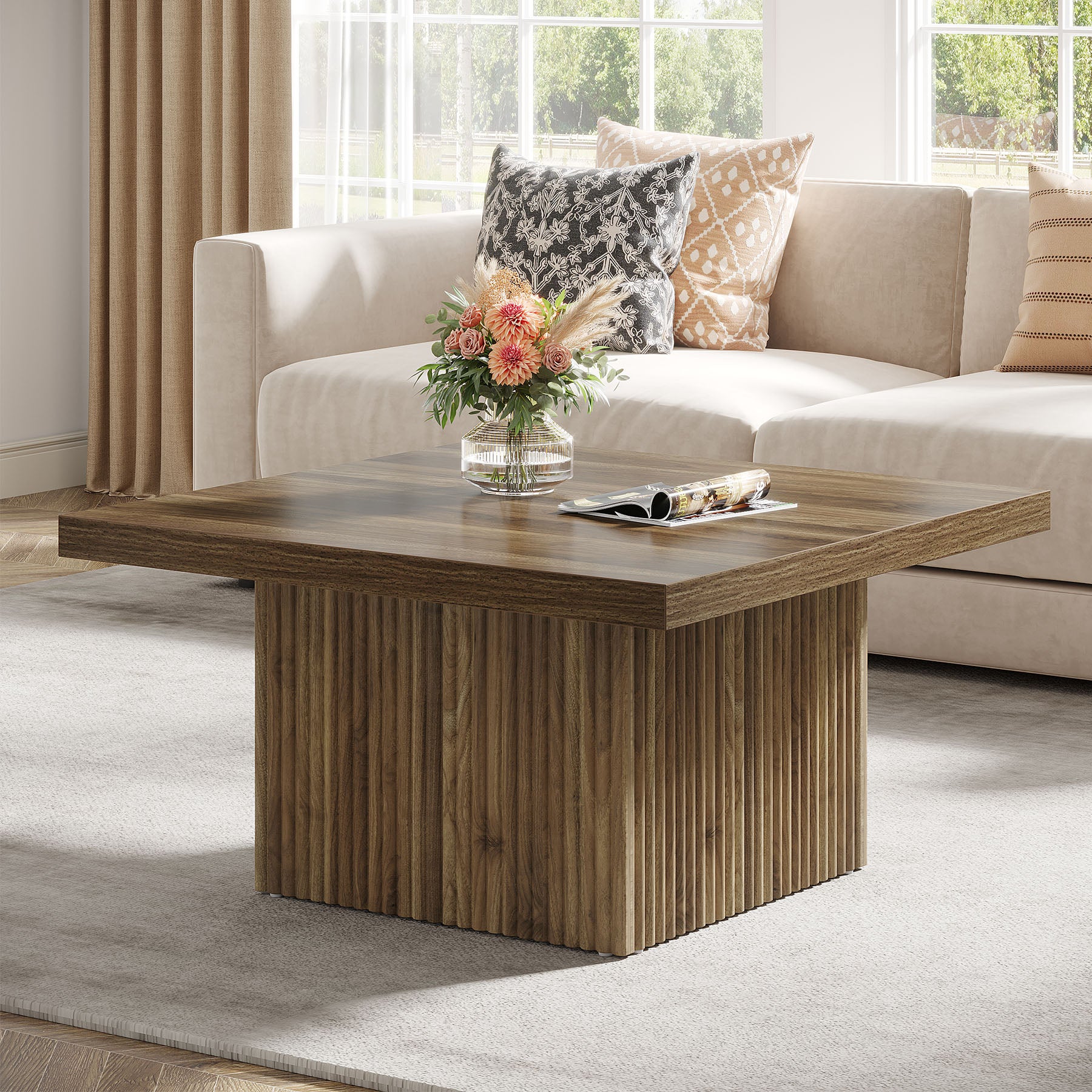 Square Coffee Table, 31.5-Inch Wood Center Table Cocktail Table