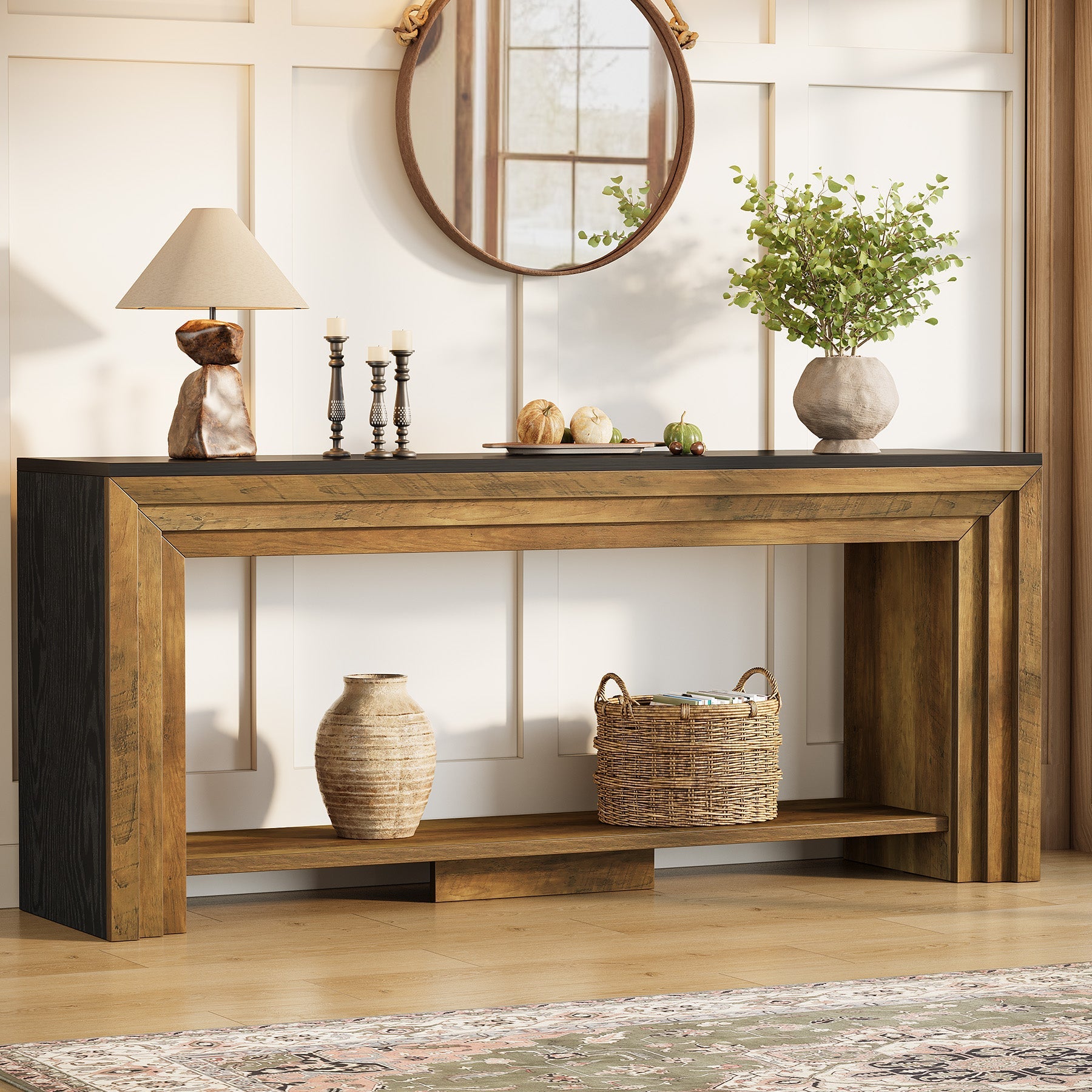 70.9" Console Table, 2-Tier Narrow Entryway Sofa Table with Storage