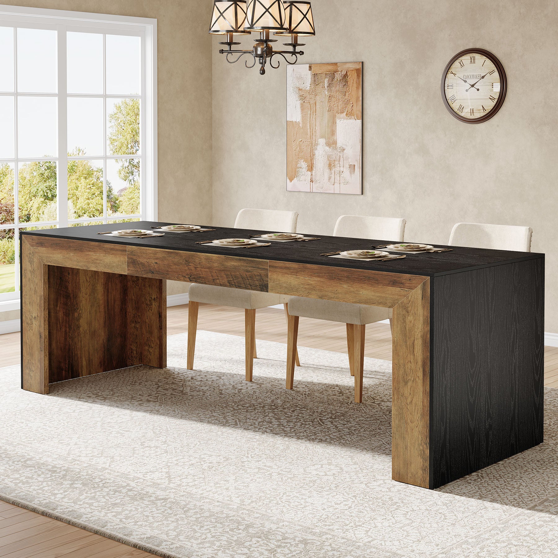 78.7" Dining Table for 6-8, Rectangular Kitchen Table with Wooden Legs