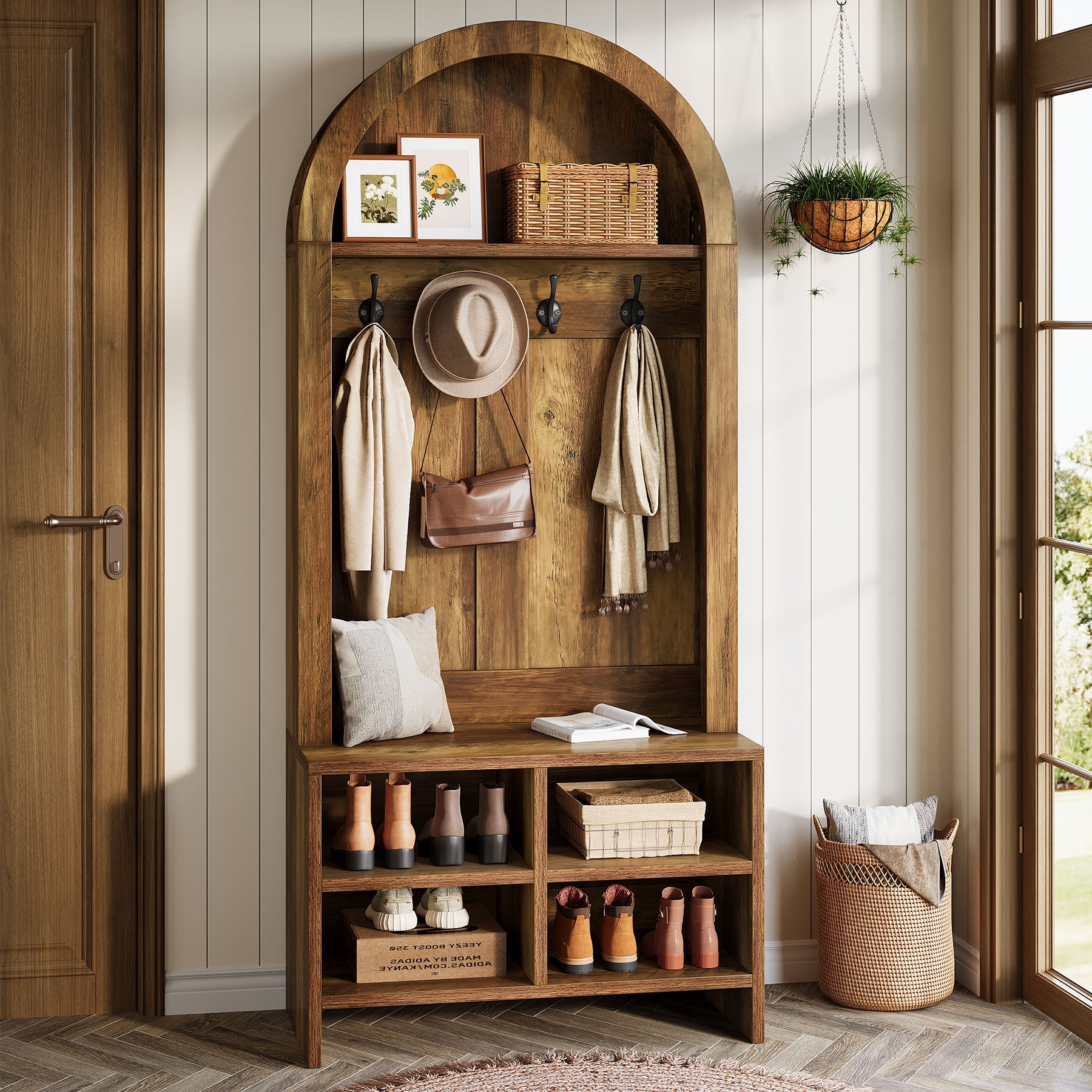70.87“ Arched Hall Tree with Bench and Shoe Storage
