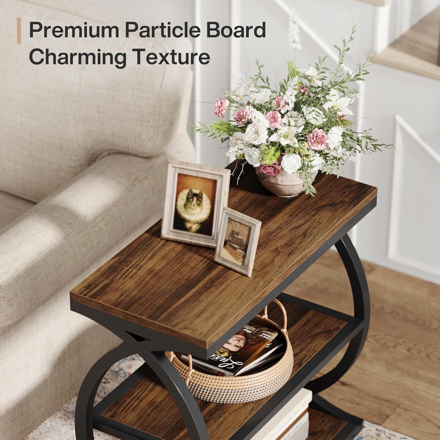 23.6" End Table, Narrow 3 - Tier Side Table with Oval Metal Frame Tribesigns