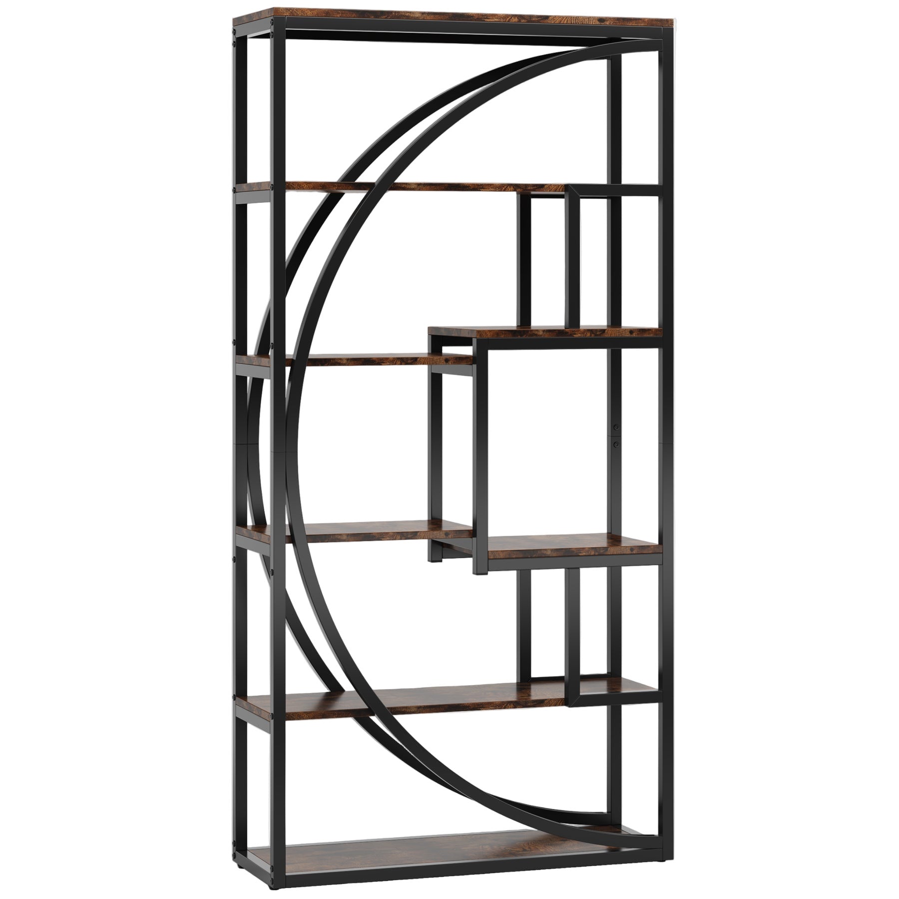 Industrial Bookshelf, 70" Bookcase with 8 Open Storage Shelf