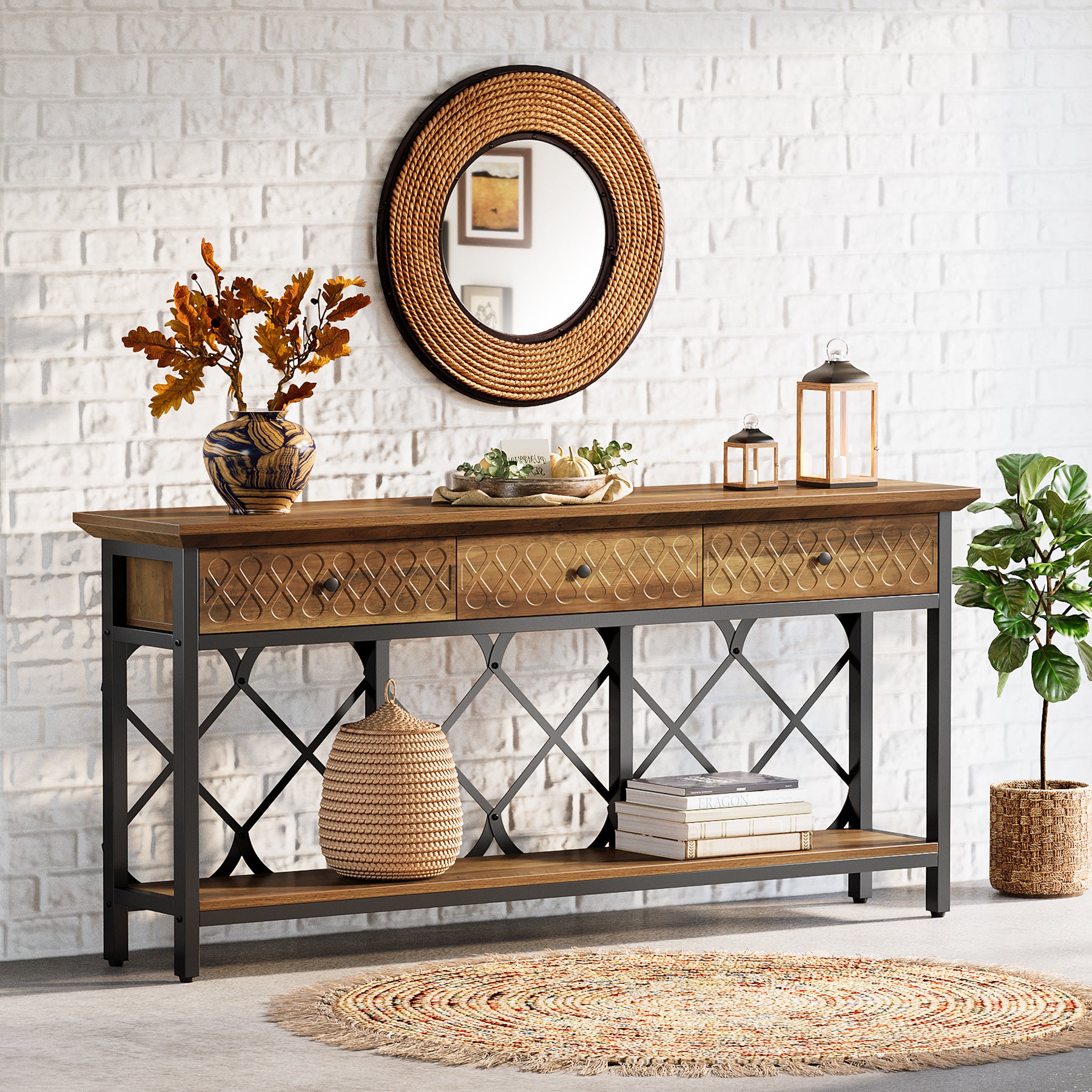 70.9" Console Table, 2-Tier Entryway Sofa Table with 3 Drawers for Hallway
