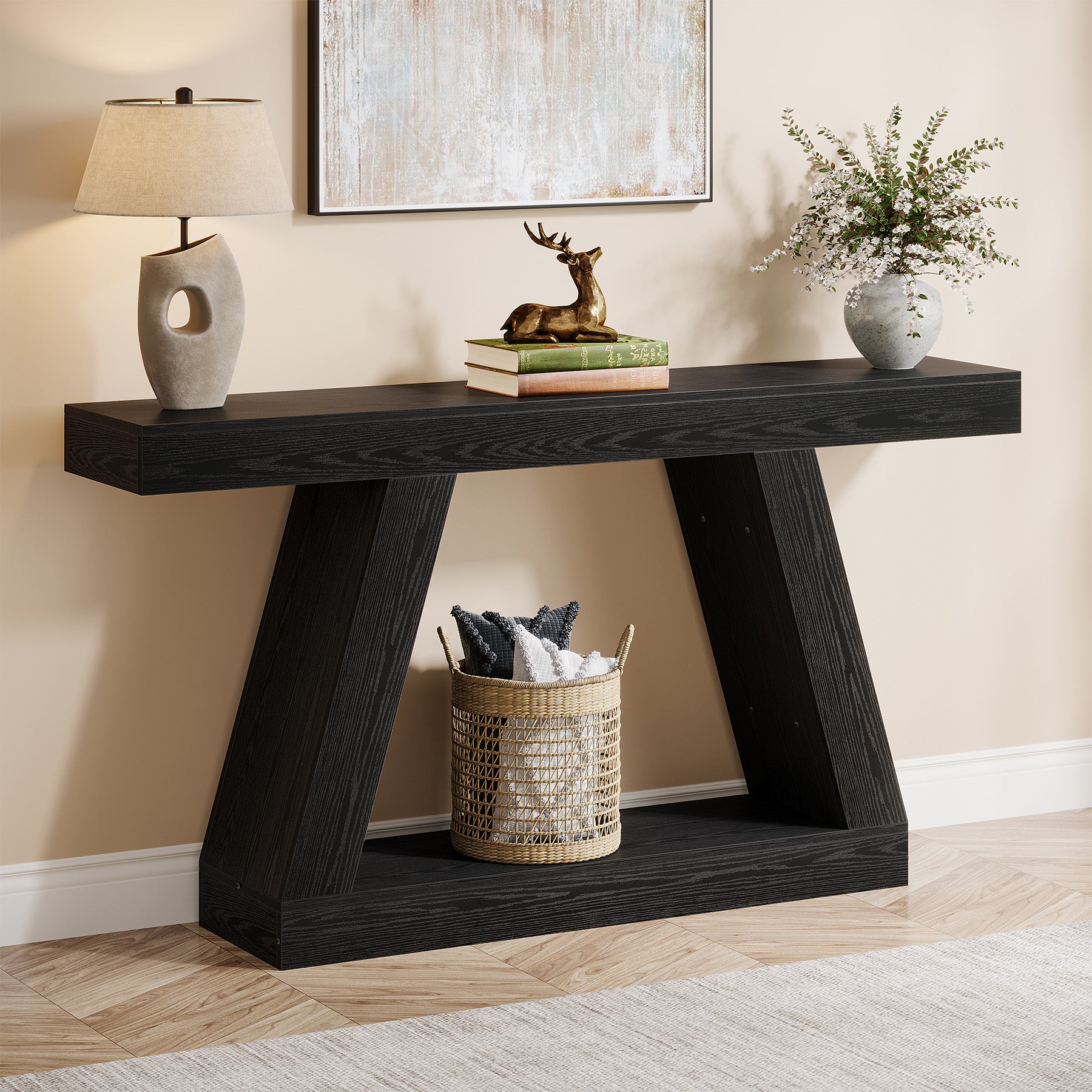 55" Console Table, Farmhouse EntryWay Sofa Table with Storage