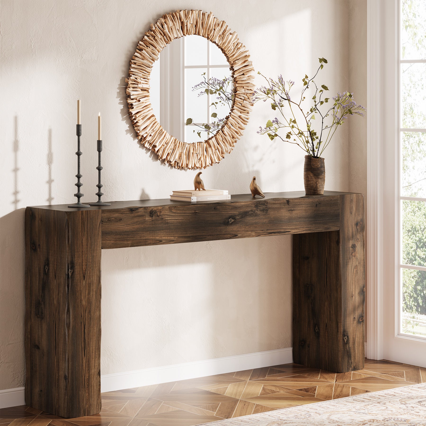 Solid Wood Console Table, 63" Farmhouse Sofa Table Entryway Table