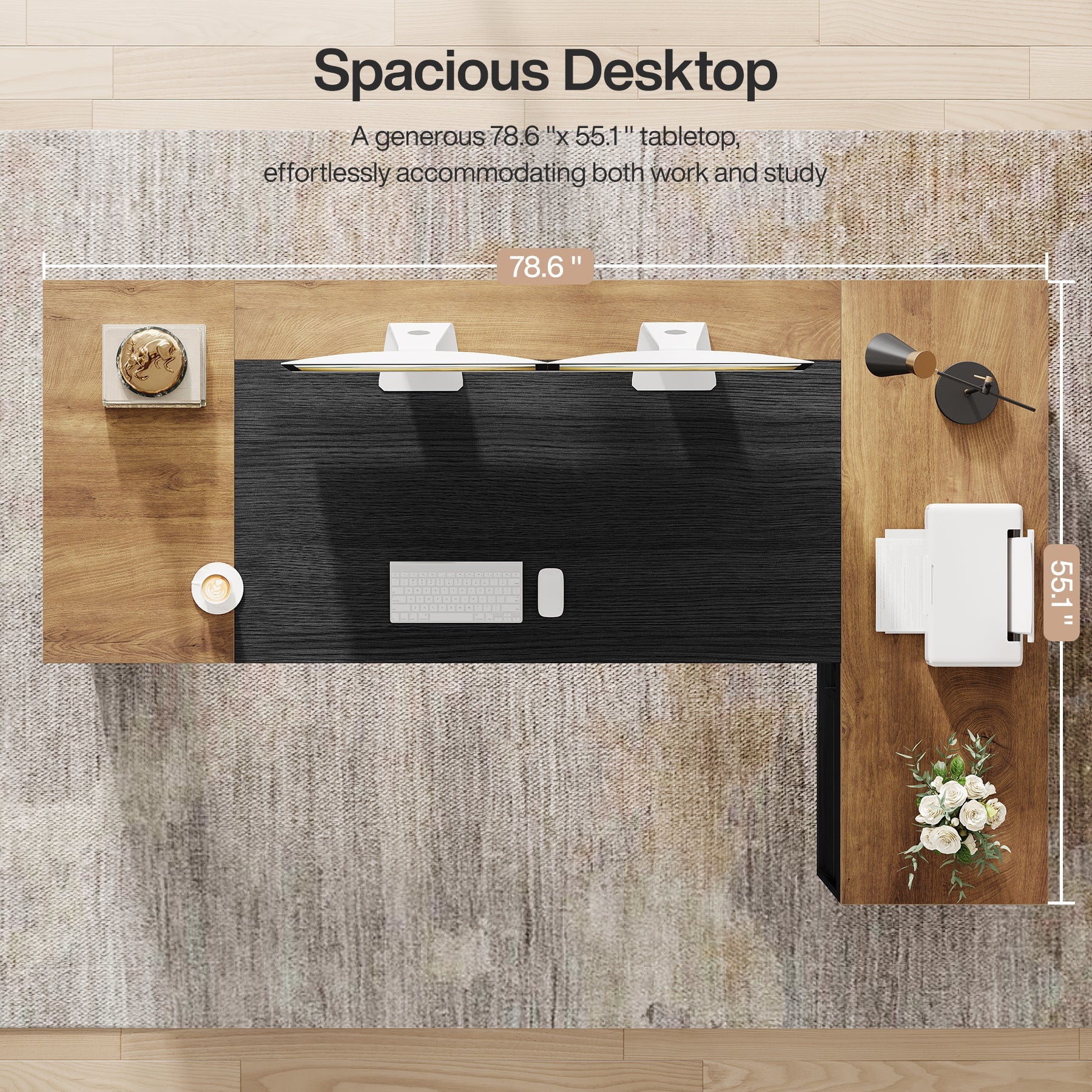 L-Shaped Executive Desk, 78.7" Computer Desk with Cabinet and Storage Shelves