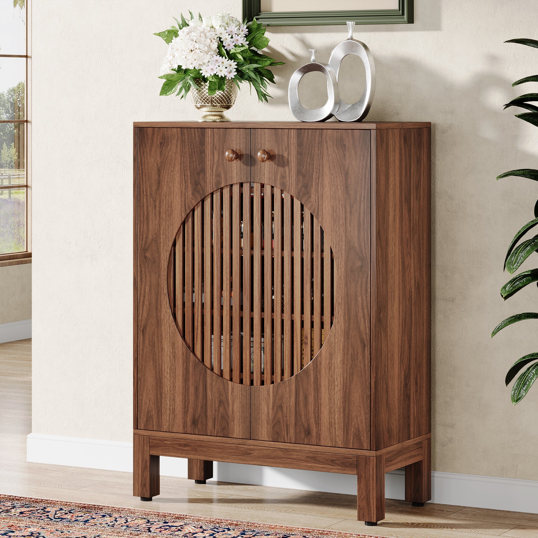 Farmhouse Sideboard Cabinet, Wooden Buffet Cabinet with Removable Shelves