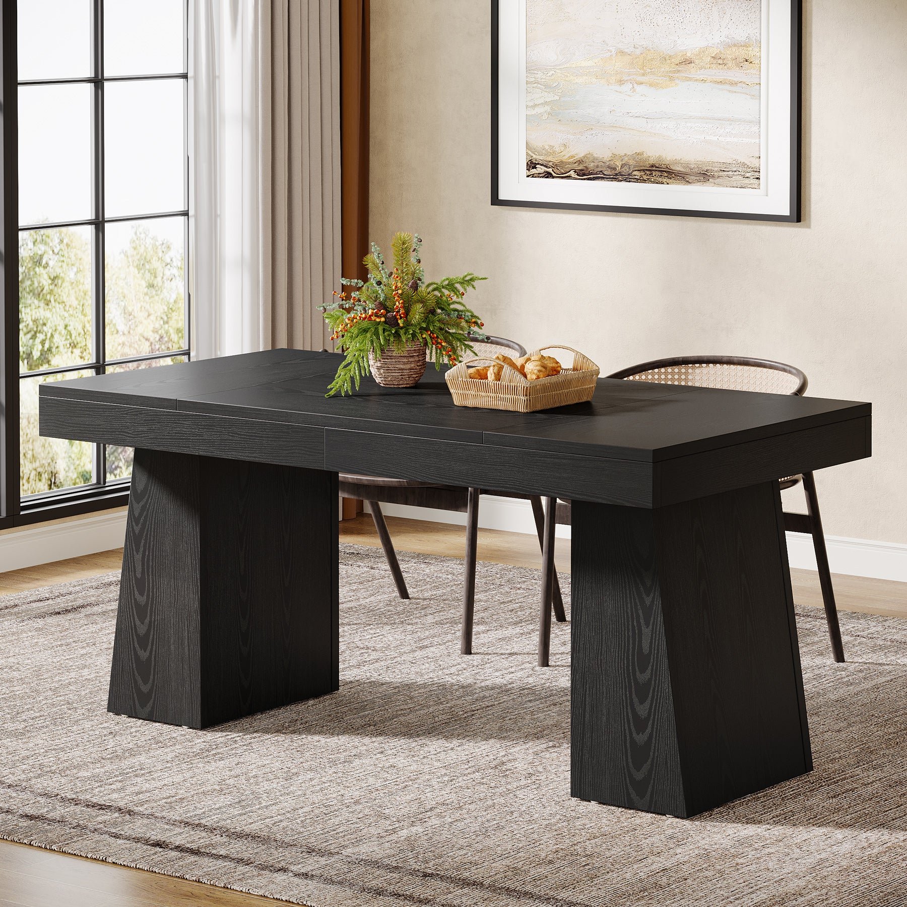 55" Dining Table for 4-6, Rectangular Kitchen Table with Sturdy Legs