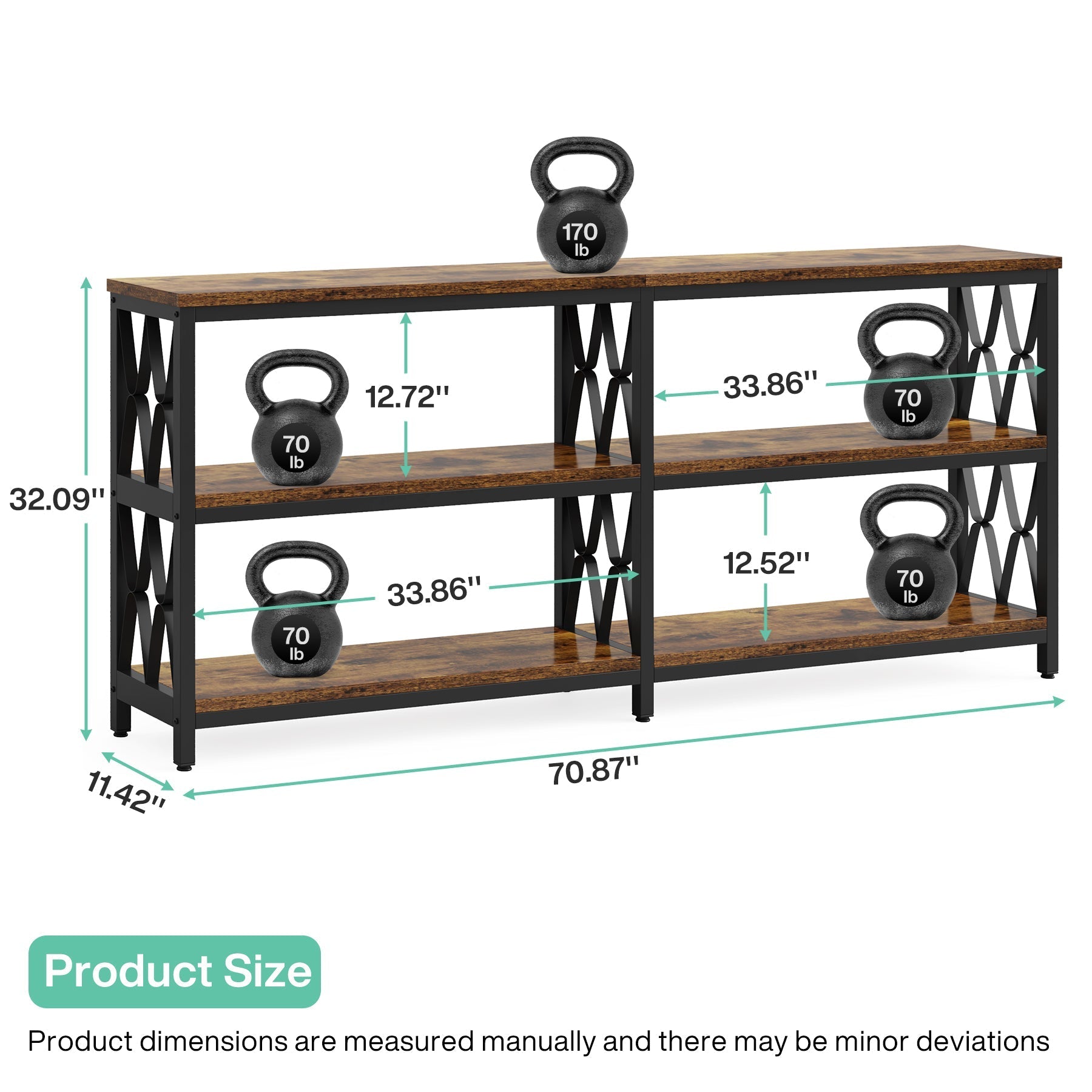 3-Tier Console Table, 70.9" Industrial Sofa Foyer Table for Living Room
