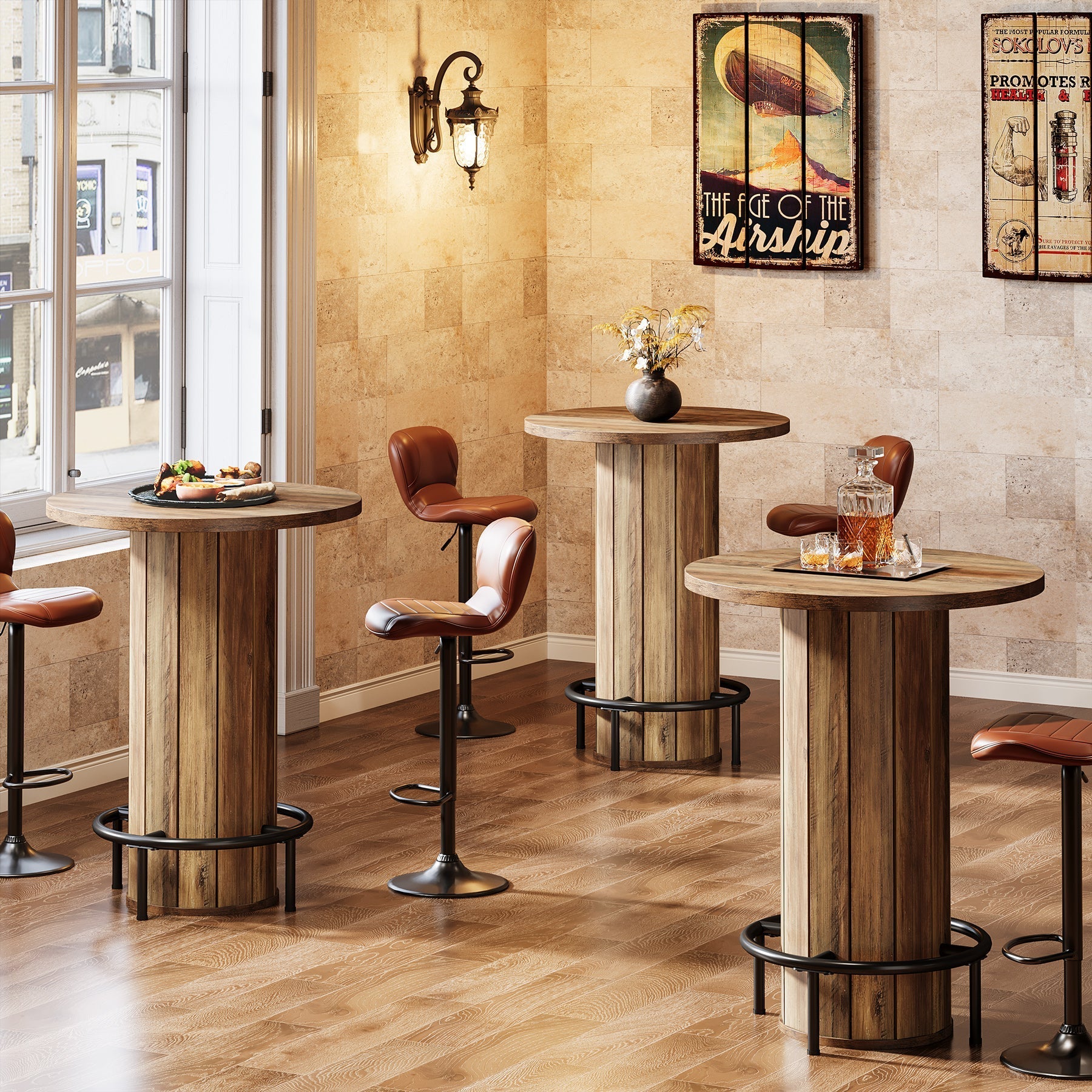 31" Bar Table, Round Bistro Pub Table with Footrest for Dining Coffee Cocktail Tribesigns