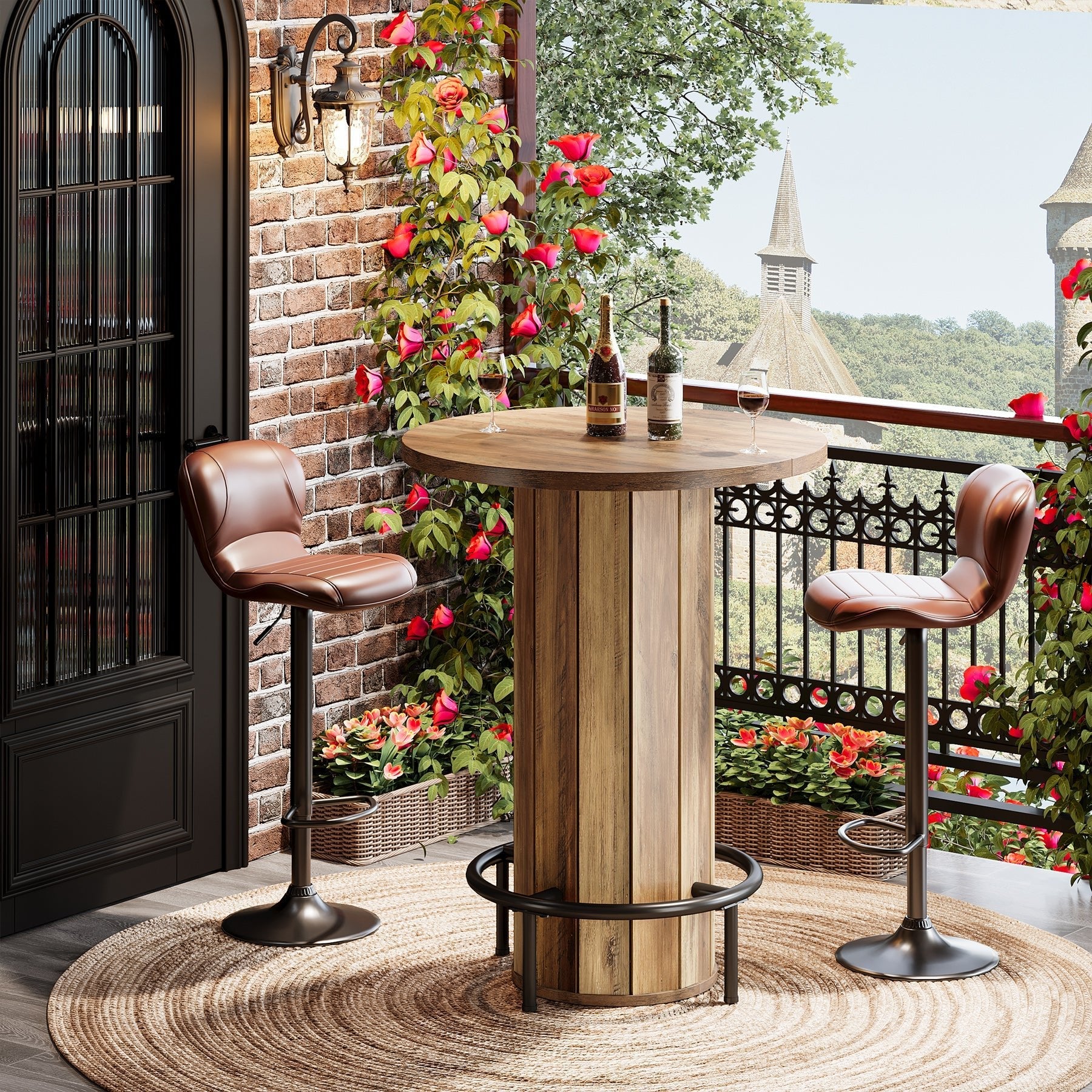 31" Bar Table, Round Bistro Pub Table with Footrest for Dining Coffee Cocktail Tribesigns
