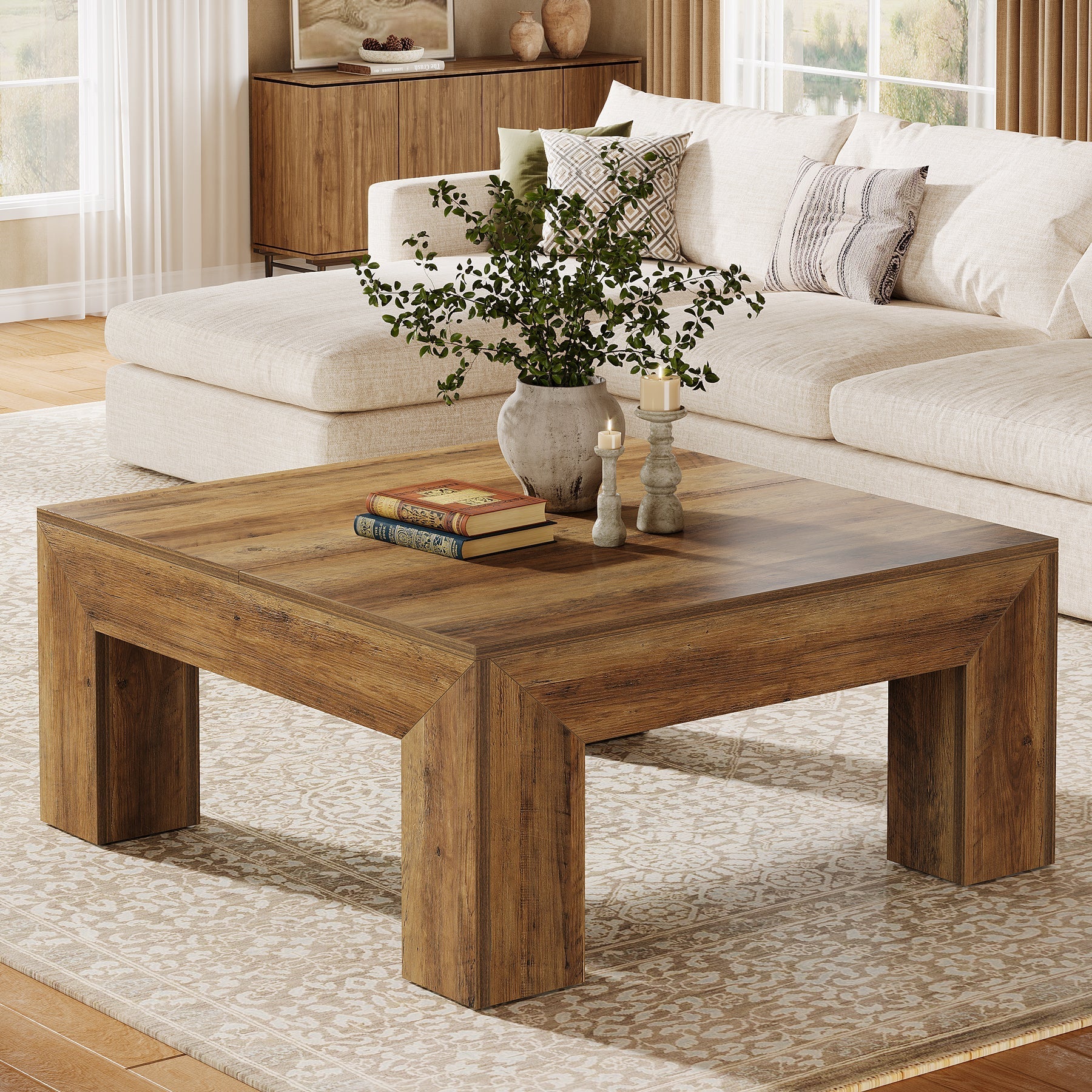 39" Coffee Table, Farmhouse Square Accent Center Cocktail Table Tribesigns