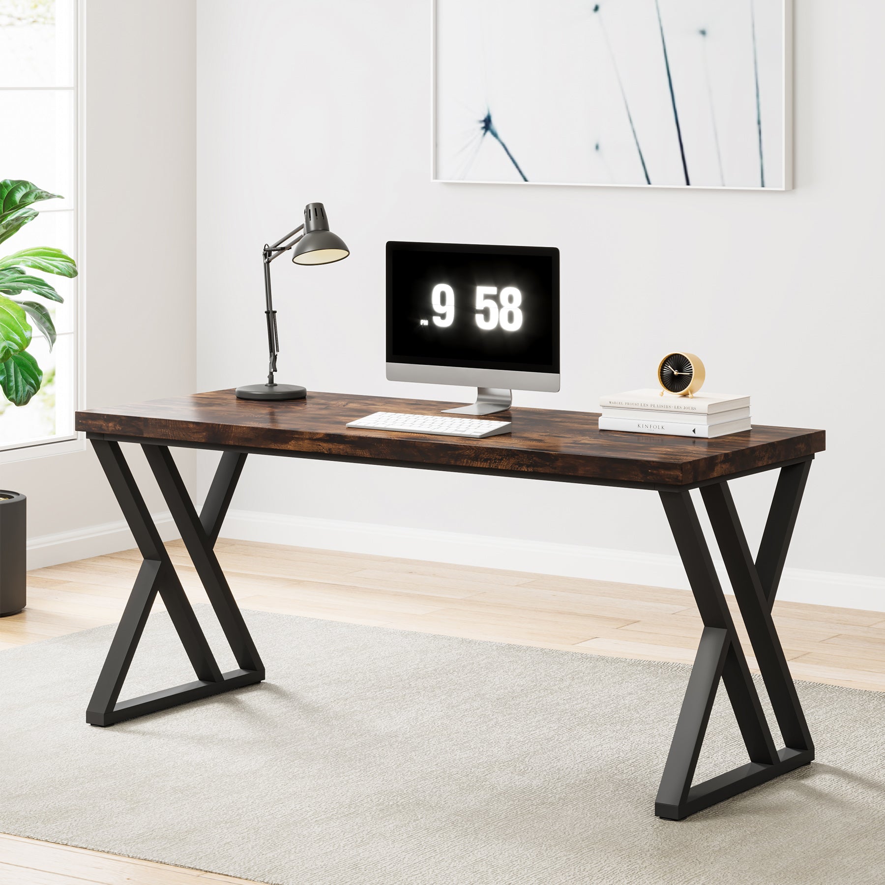 55" Computer Desk, Simple Home Office Desk Writing Table