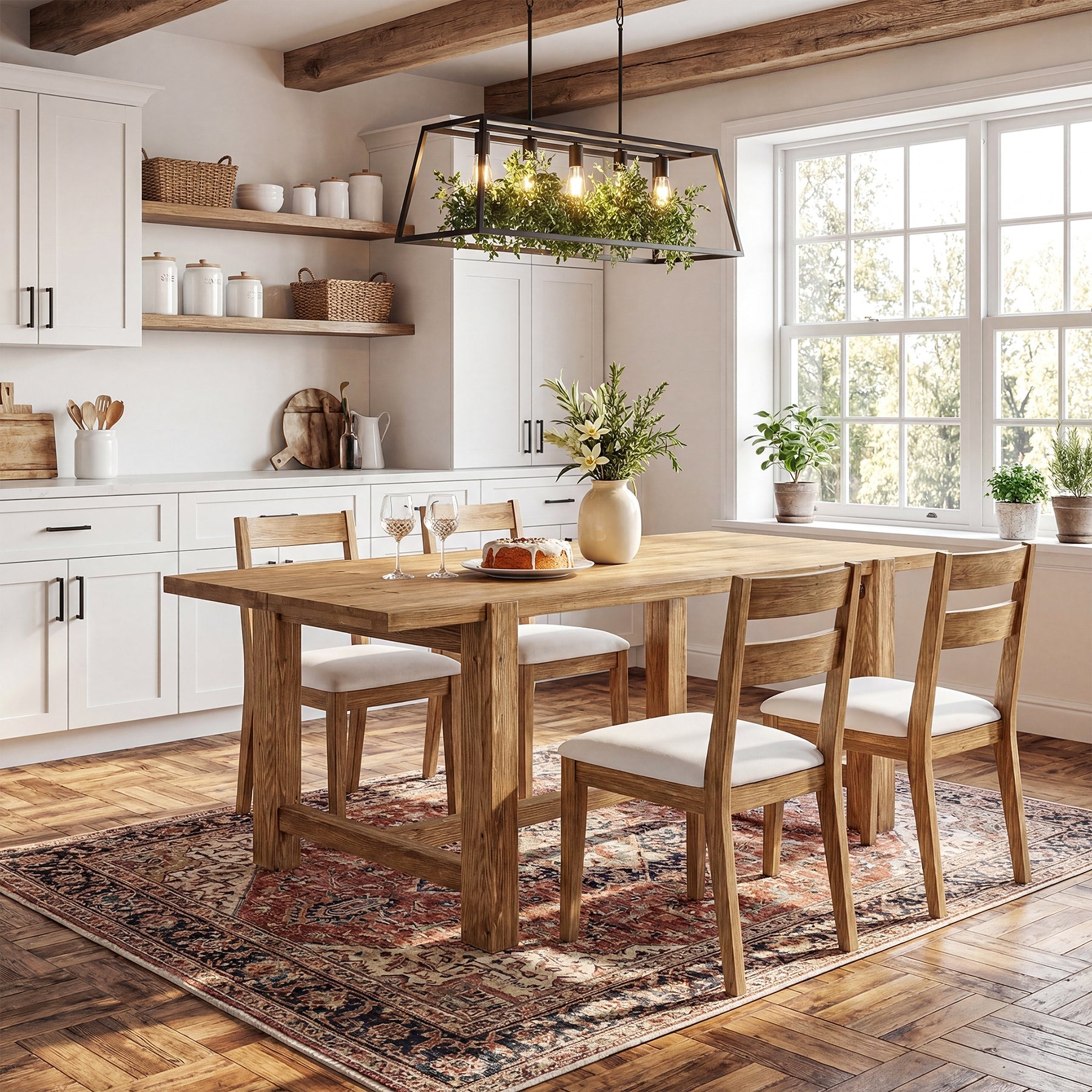 63" Solid Wood Dining Table, Rectangular Kitchen Table for Dining Room 4-6 People