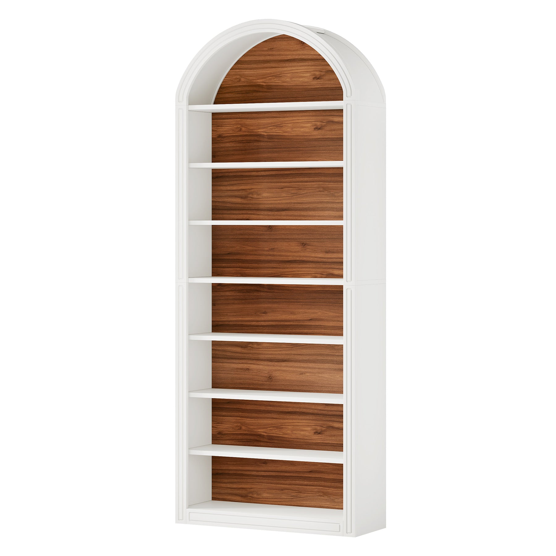 6-Tier / 8-Tier Bookshelf, Wooden Arched Bookcase Display Shelving Unit