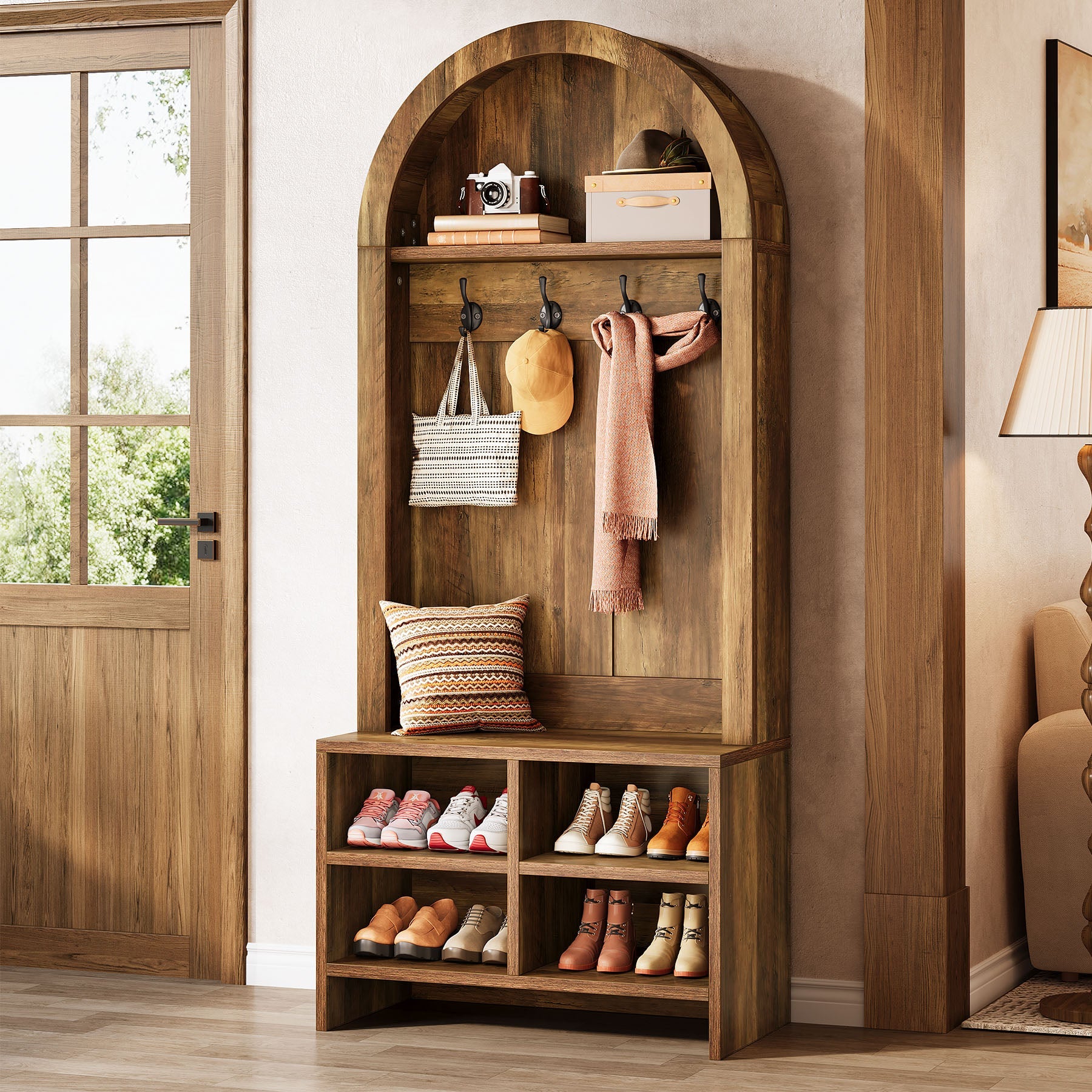 70.87“ Arched Hall Tree with Bench and Shoe Storage