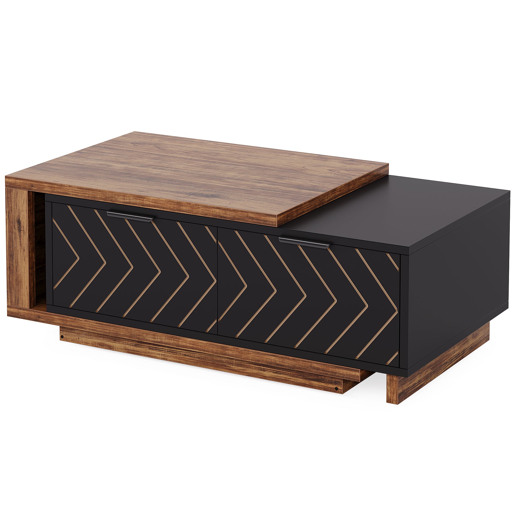 Extendable Coffee Table, Center Table Cocktail Table with 2 Storage Drawers