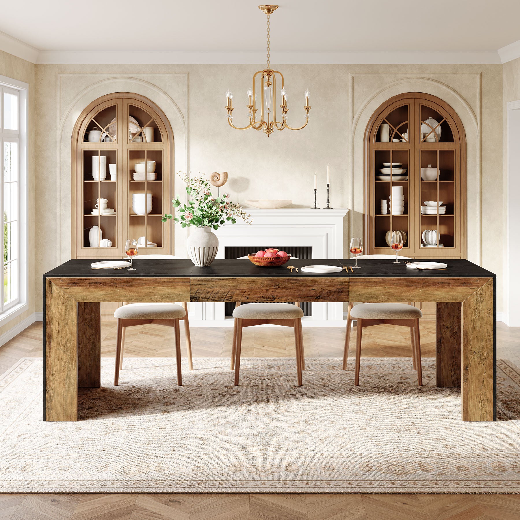 78.7" Dining Table for 6-8, Rectangular Kitchen Table with Wooden Legs