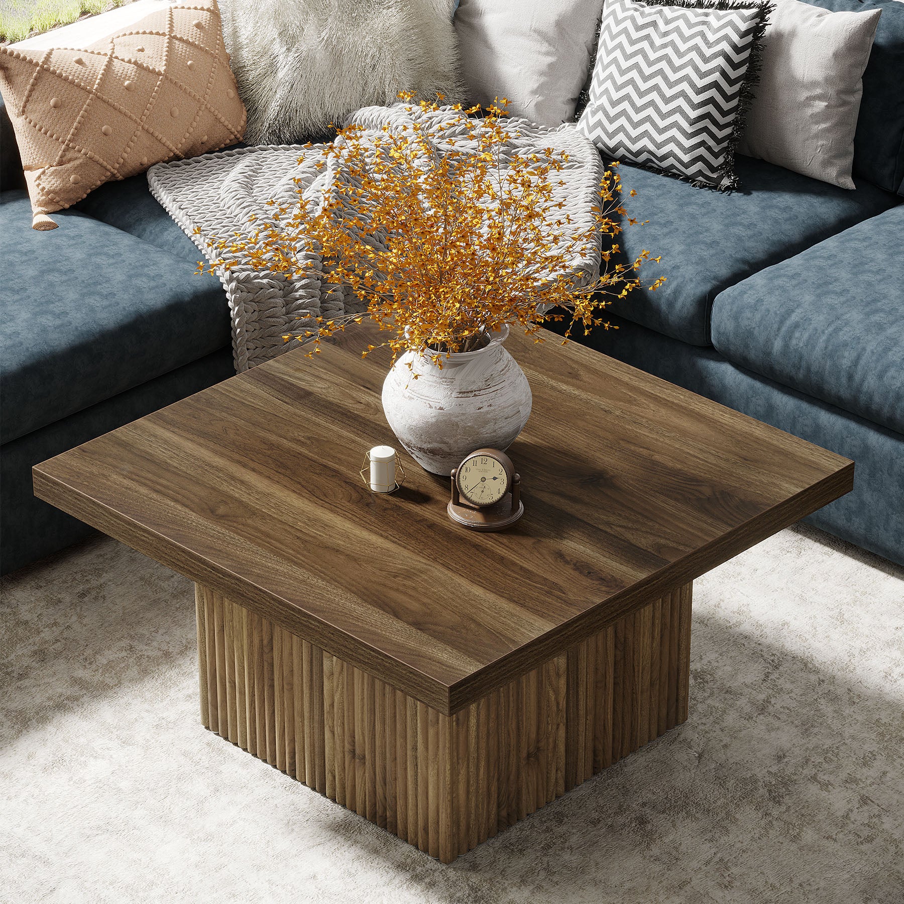 Square Coffee Table, 31.5-Inch Wood Center Table Cocktail Table