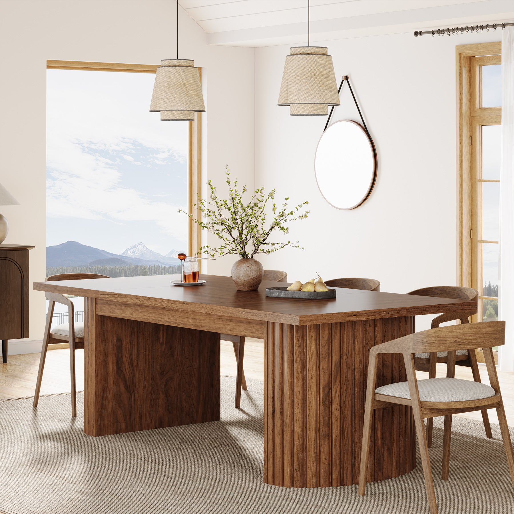 78.7" Dining Table, Rectangular Kitchen Table with Wooden Tabletop for 6-8 People