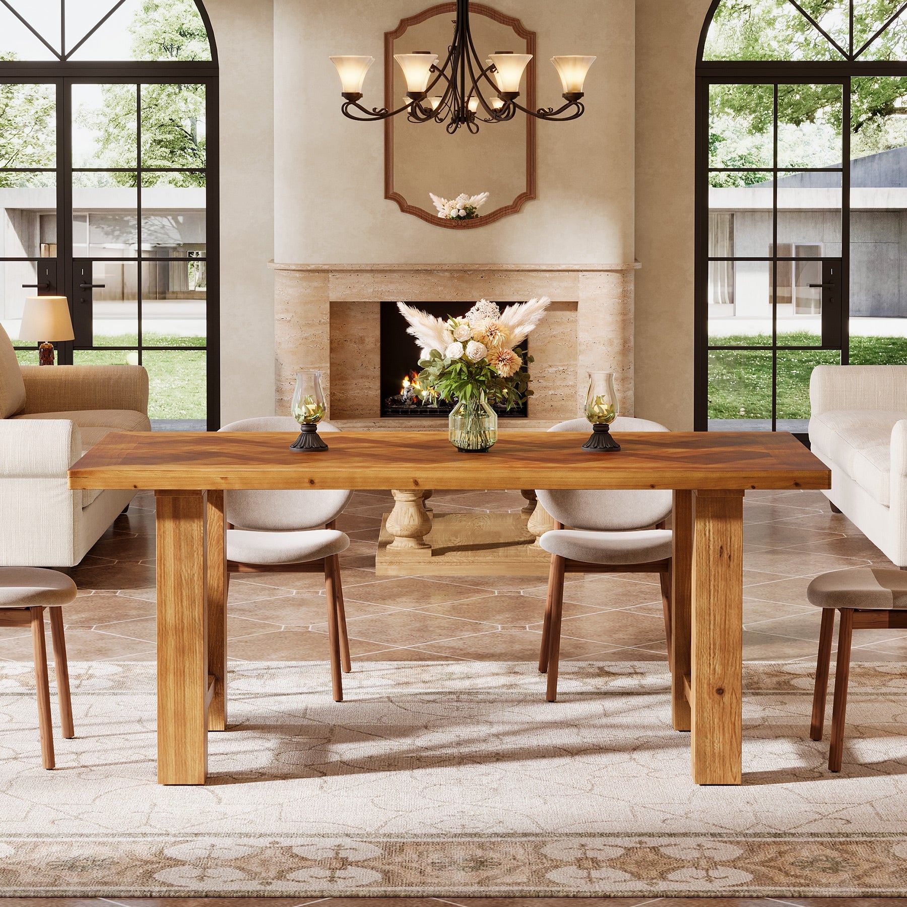 63" Solid Wood Dining Table for 4-6, Rectangle Kitchen Table with X-Shaped Frame
