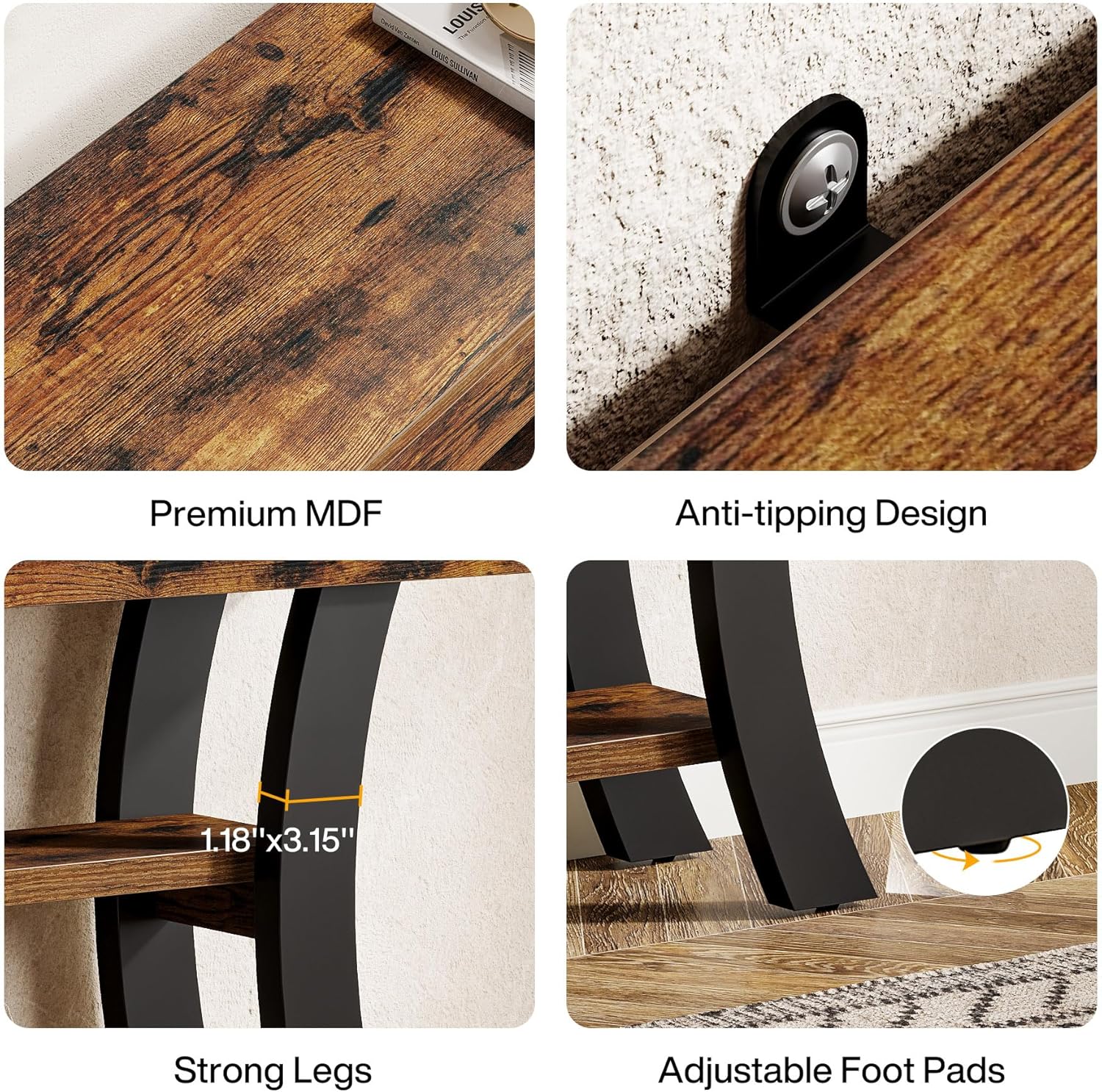 41" Console Table, Sofa Entryway Table with Storage Shelves