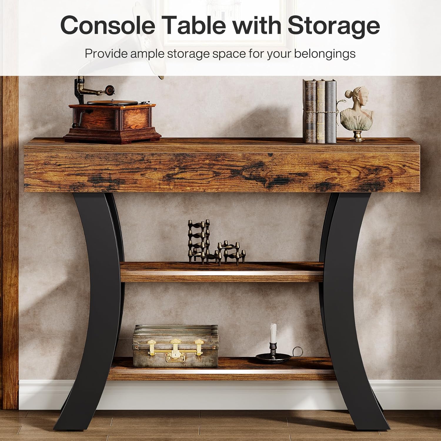 41" Console Table, Sofa Entryway Table with Storage Shelves
