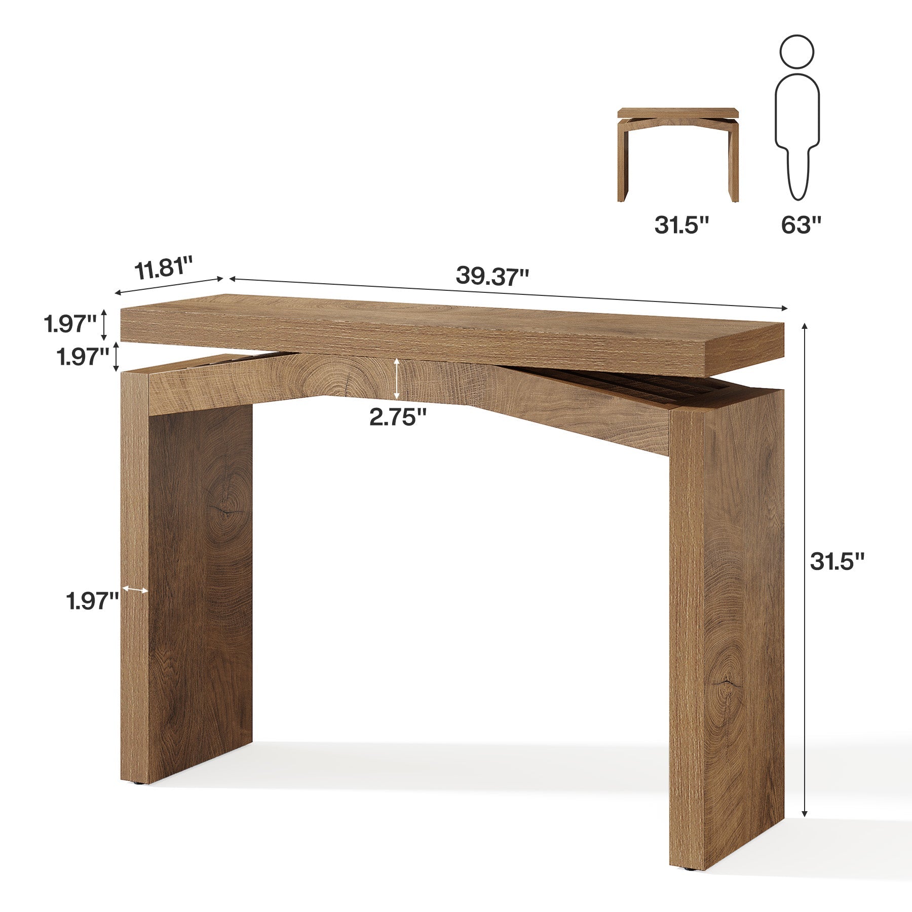 39.4" Farmhouse Console Table, Narrow Entryway Sofa Table with Hollow Design for Hallway