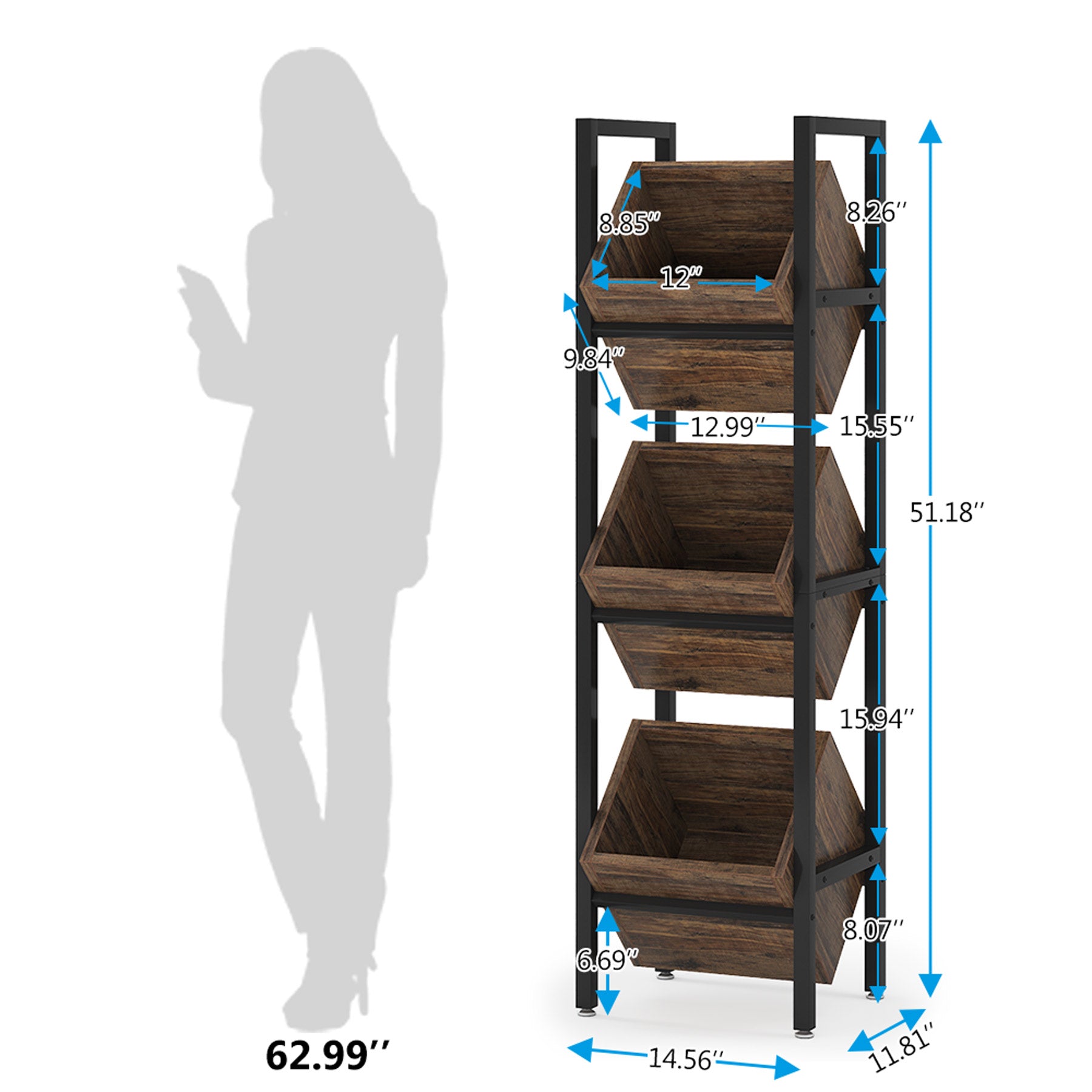 Industrial Wine Rack, 3 Tier Freestanding Wine Storage Stand