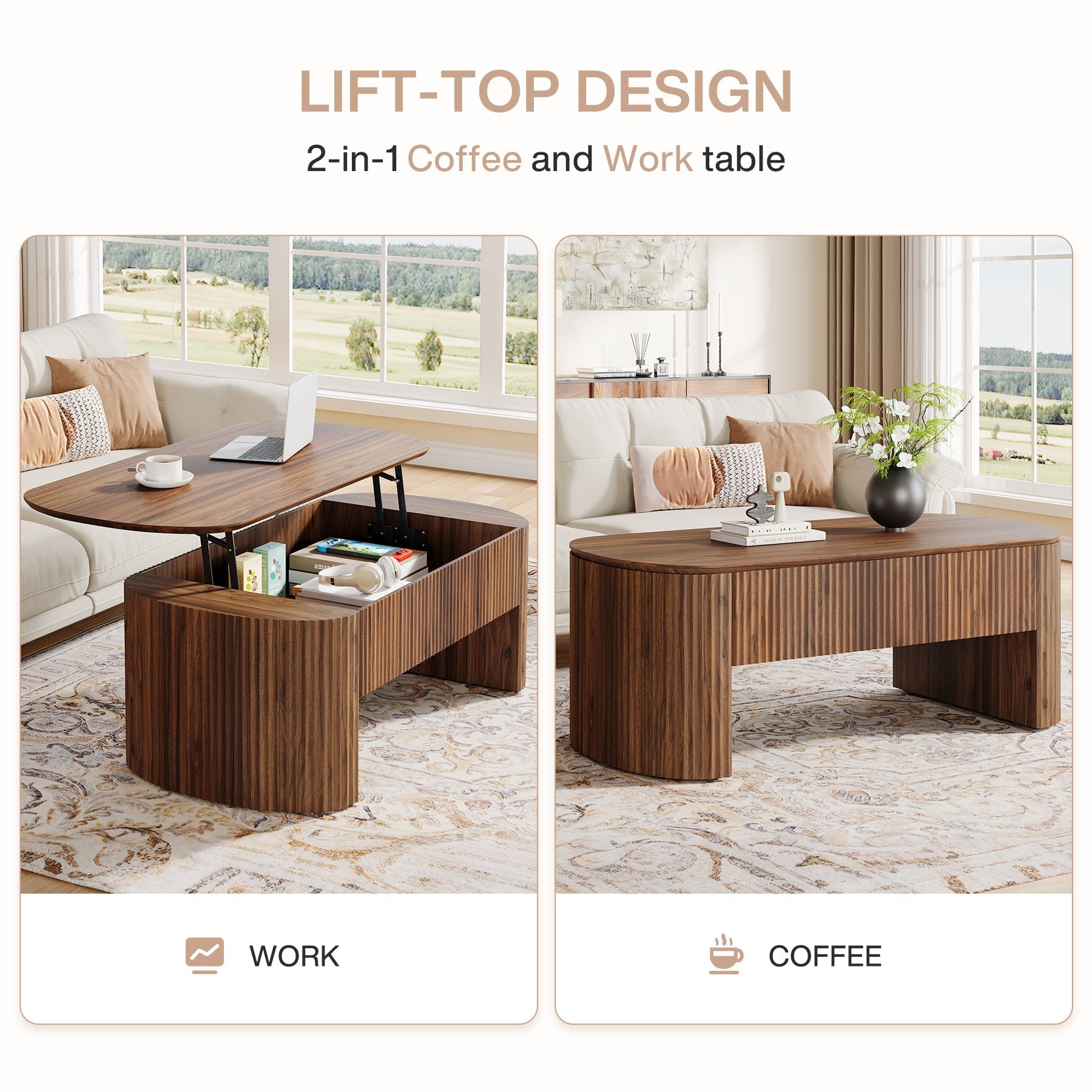 47" Coffee Table, Lift Top Accent Table With Hidden Compartment And Storage Shelf Tribesigns