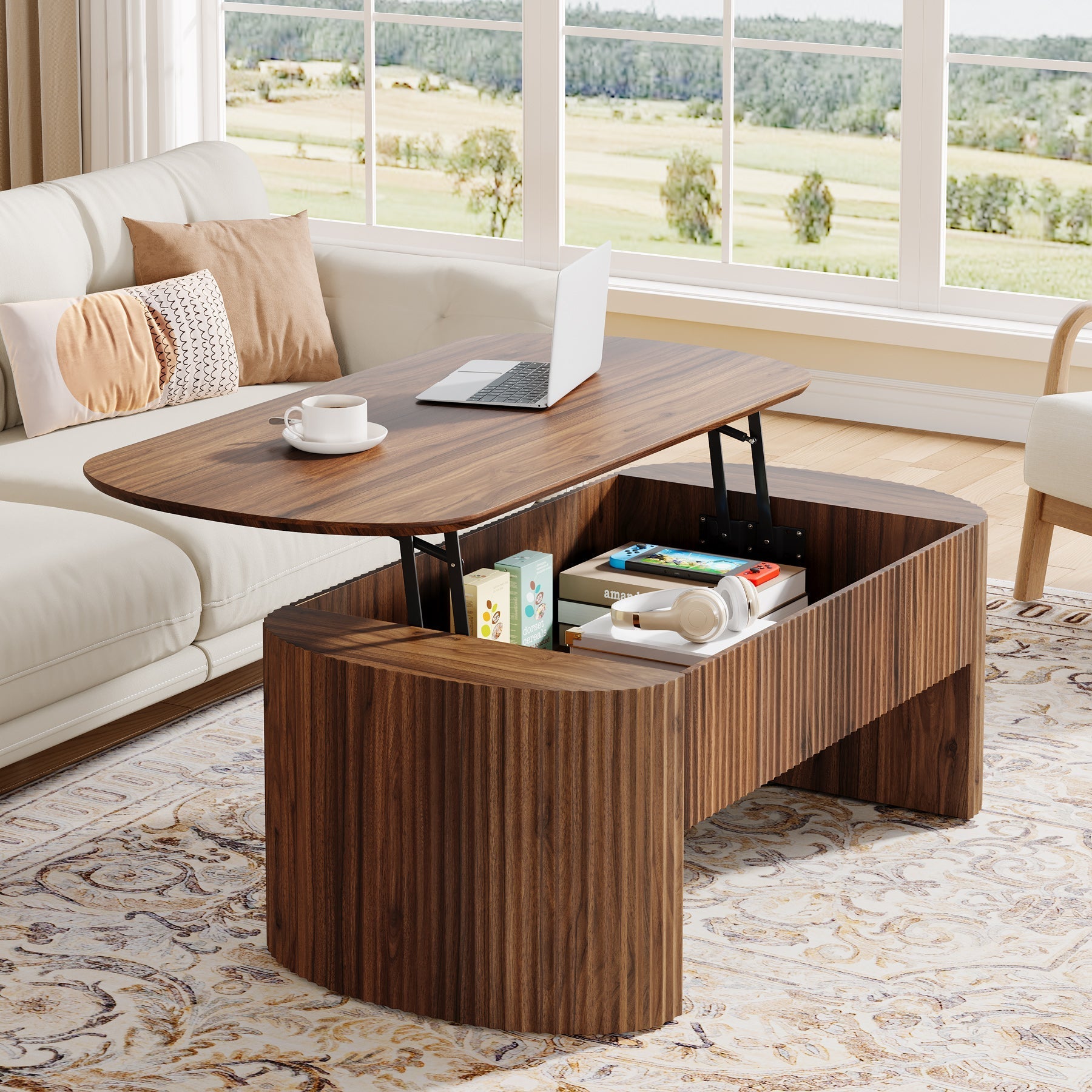 47" Coffee Table, Lift Top Accent Table With Hidden Compartment And Storage Shelf Tribesigns