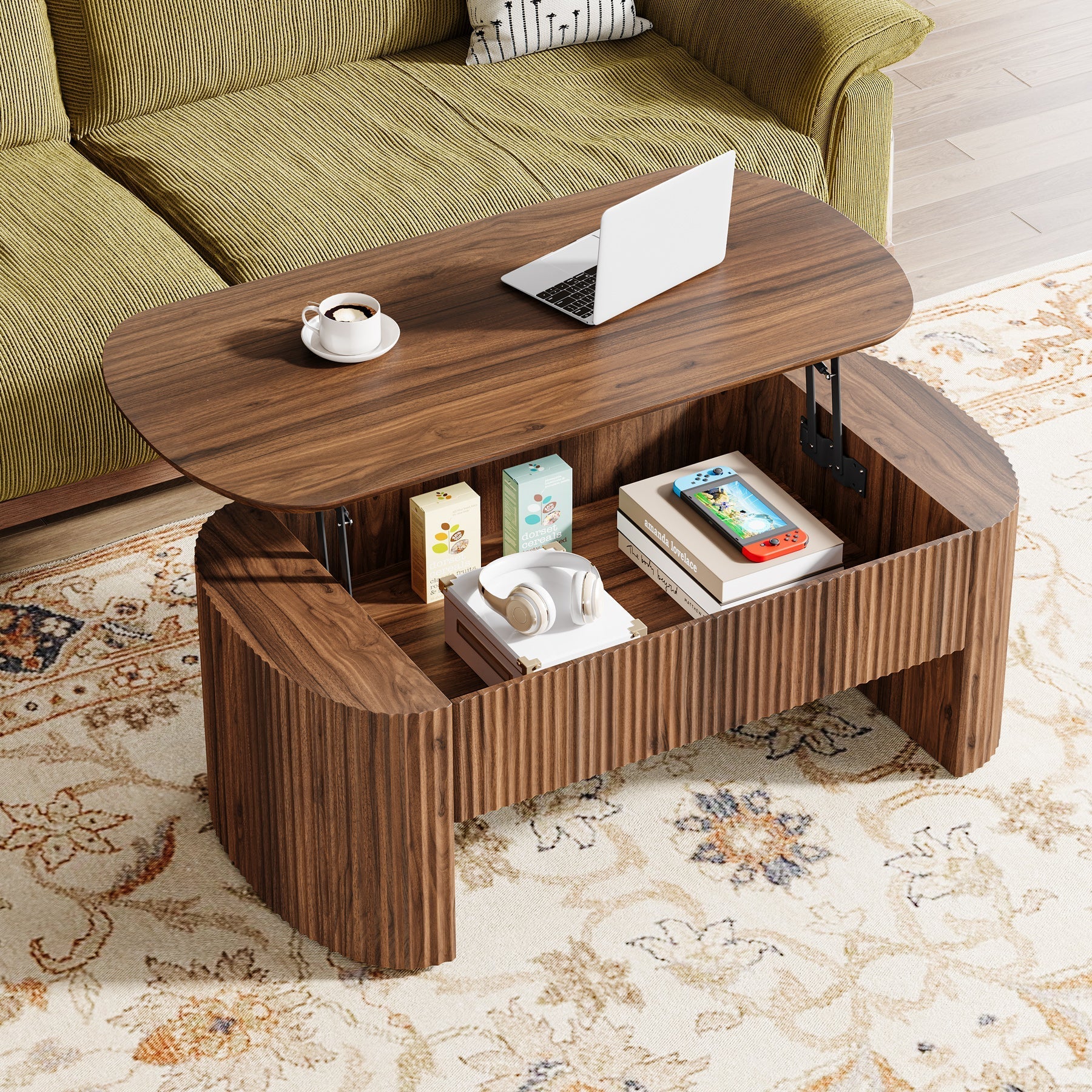 47" Coffee Table, Lift Top Accent Table With Hidden Compartment And Storage Shelf Tribesigns