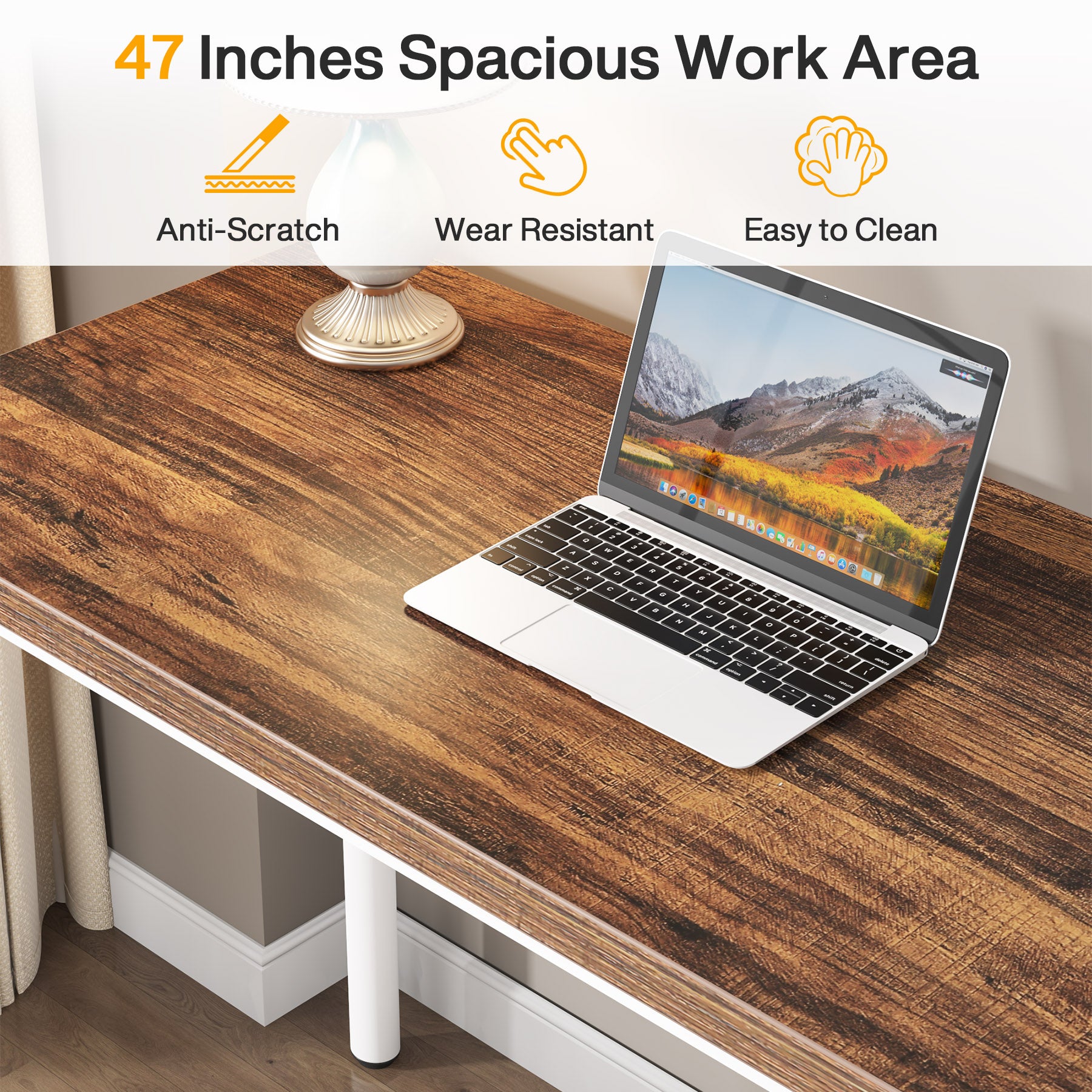 47" Computer Desk with 5 Drawers, Modern Study Table Writing Desk
